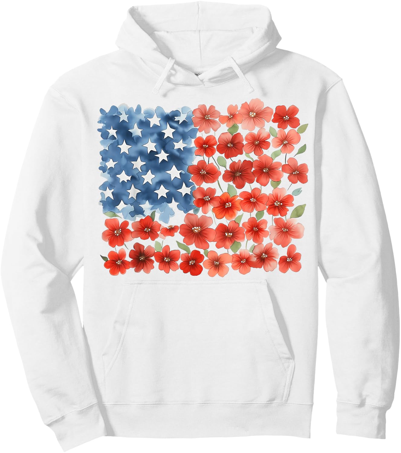 Red Poppy Flower American Flag Memorial Day Floral July 4th Hoodie - Hoodie | White
