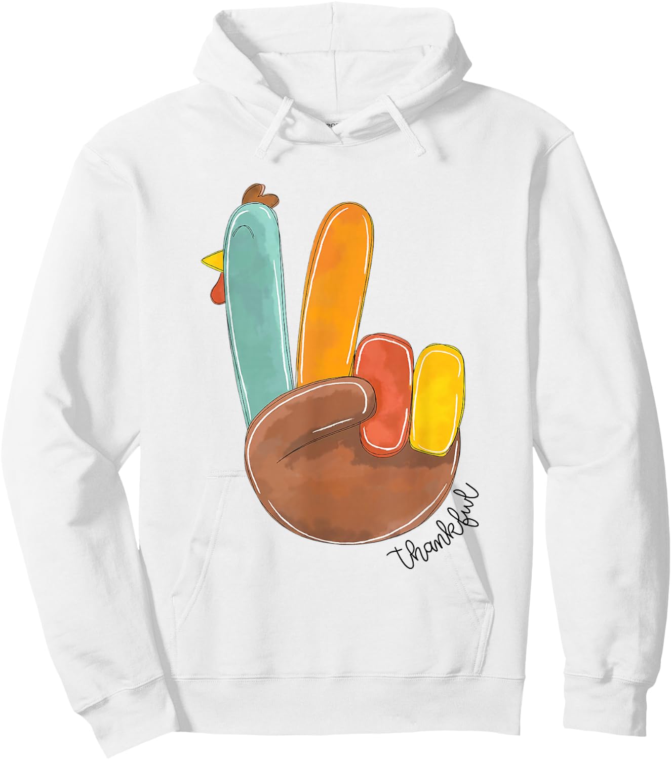 Thanksful Peace Sign Turkey Hand Cool Thanksgiving Men Women Hoodie - Hoodie | White
