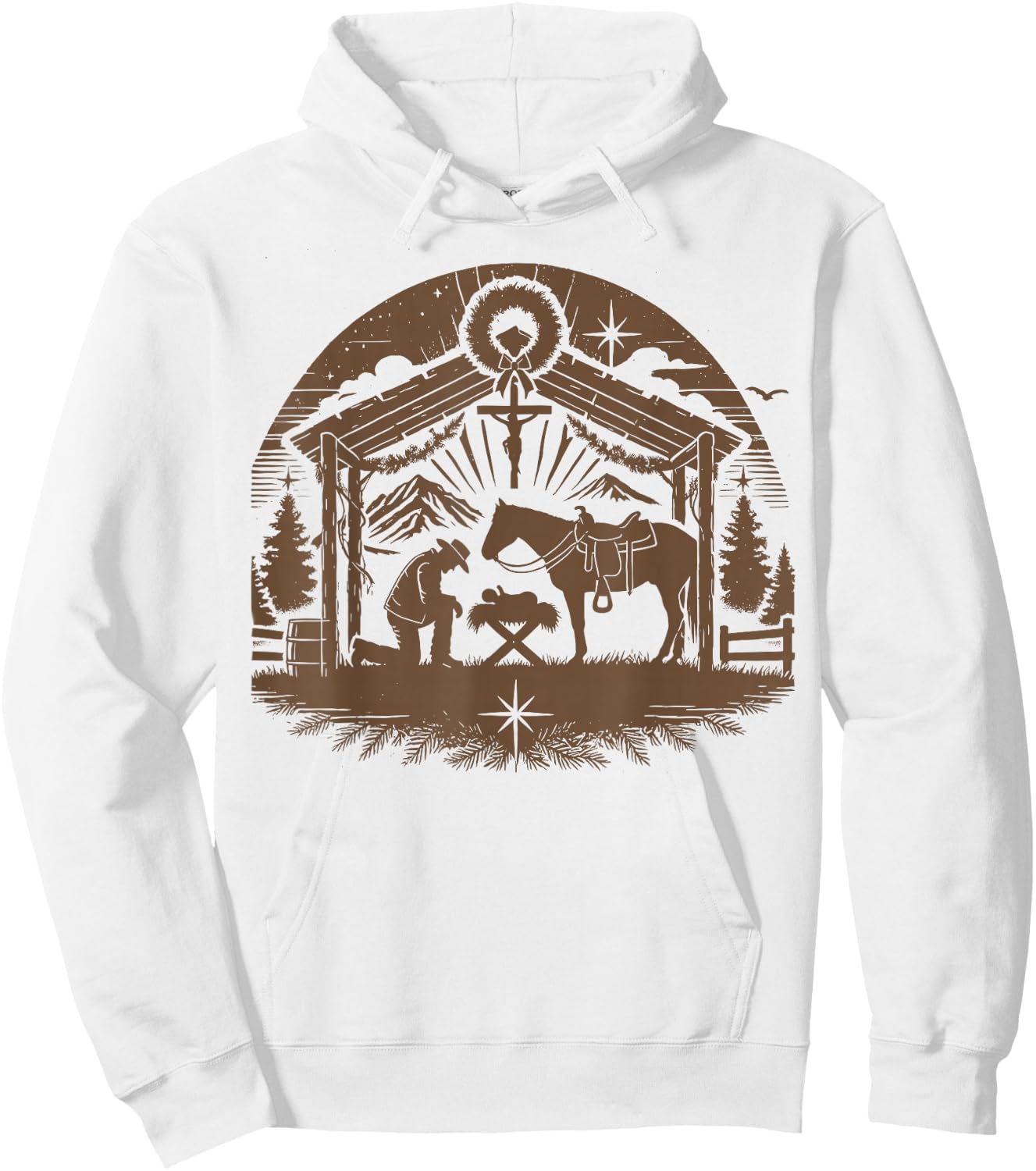 Praying Cowboy Christmas Nativity Christian Western Country Hoodie - Hoodie | White