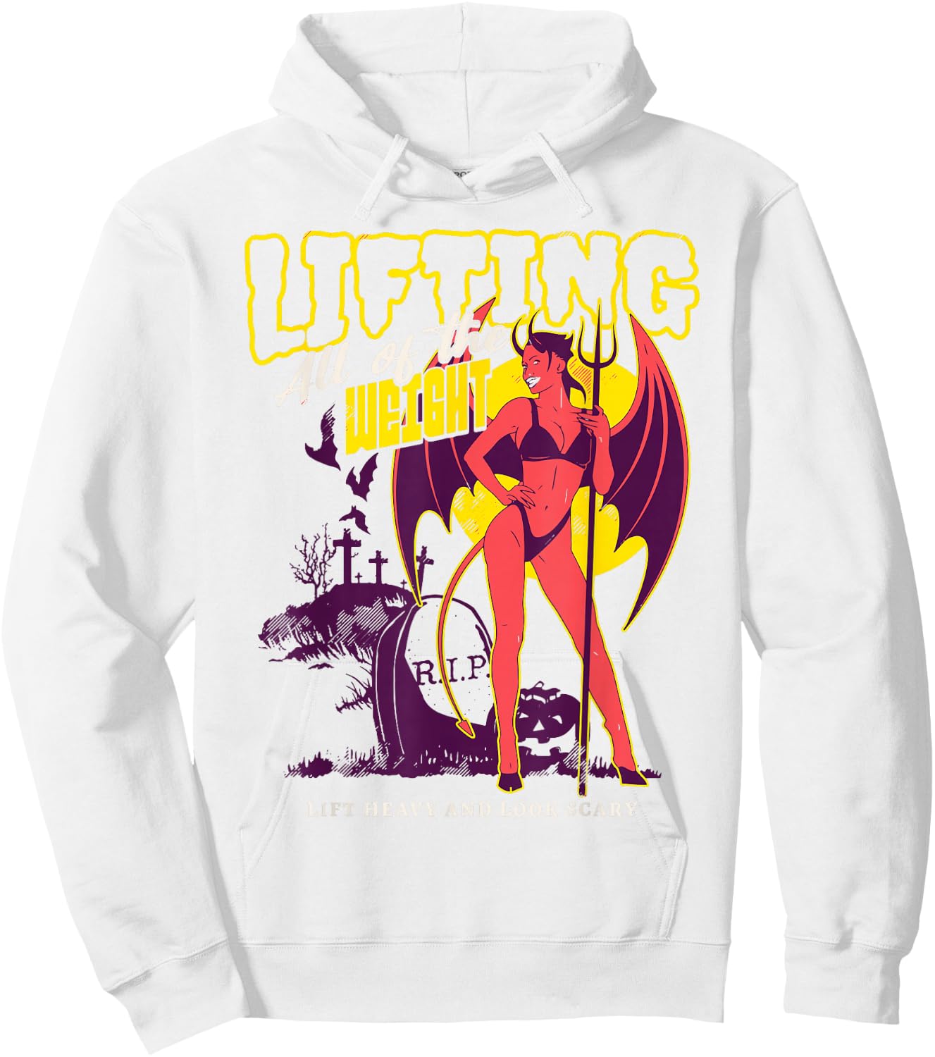 Halloween Lift Heavy Weight Cute Devil Spooky Sexy Demon Gym Hoodie - Hoodie | White