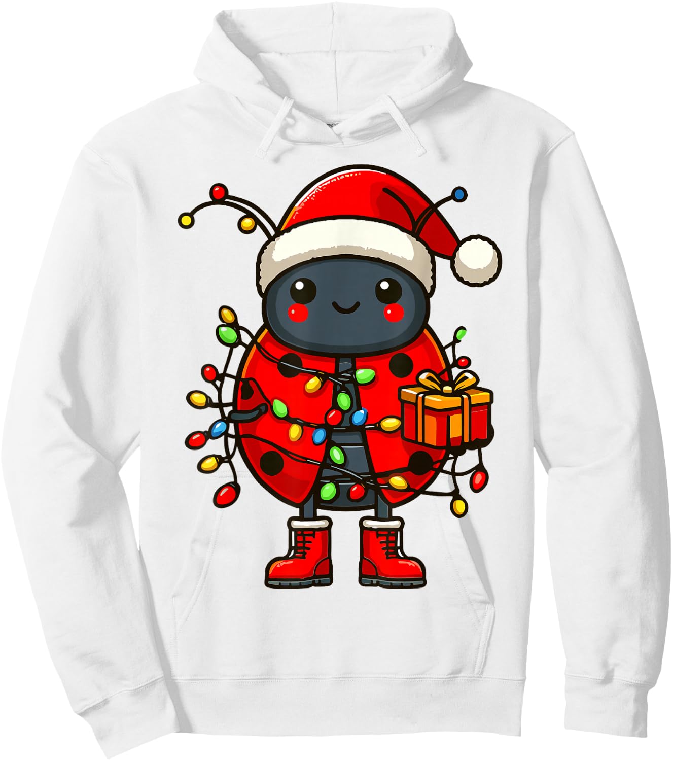 Ladybug Wearing Santa Hat, Holding A Present Box Xmas Hoodie - Hoodie | White