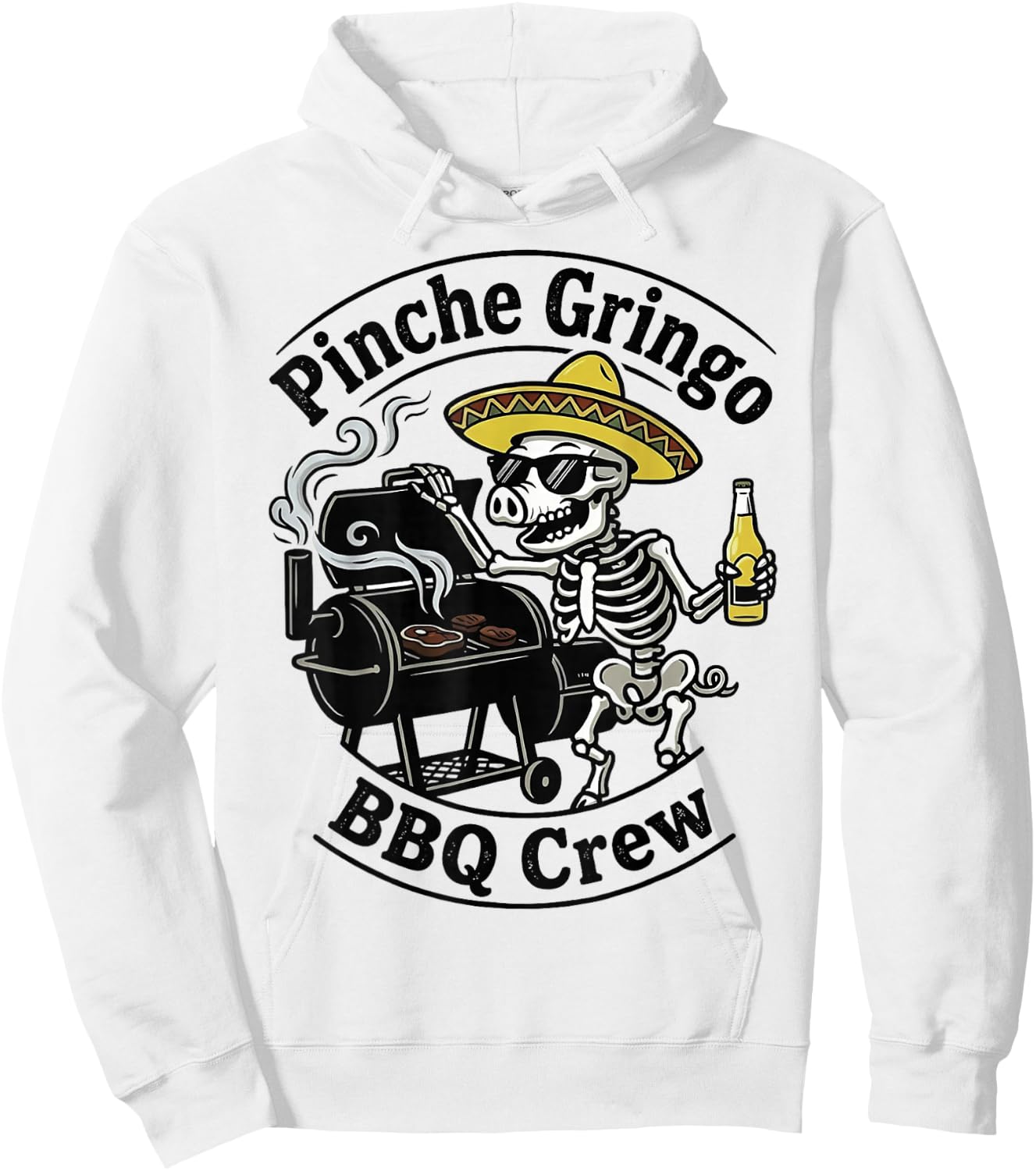 Pinche Gringo BBQ Crew Skeleton Pig Hoodie - Hoodie | White