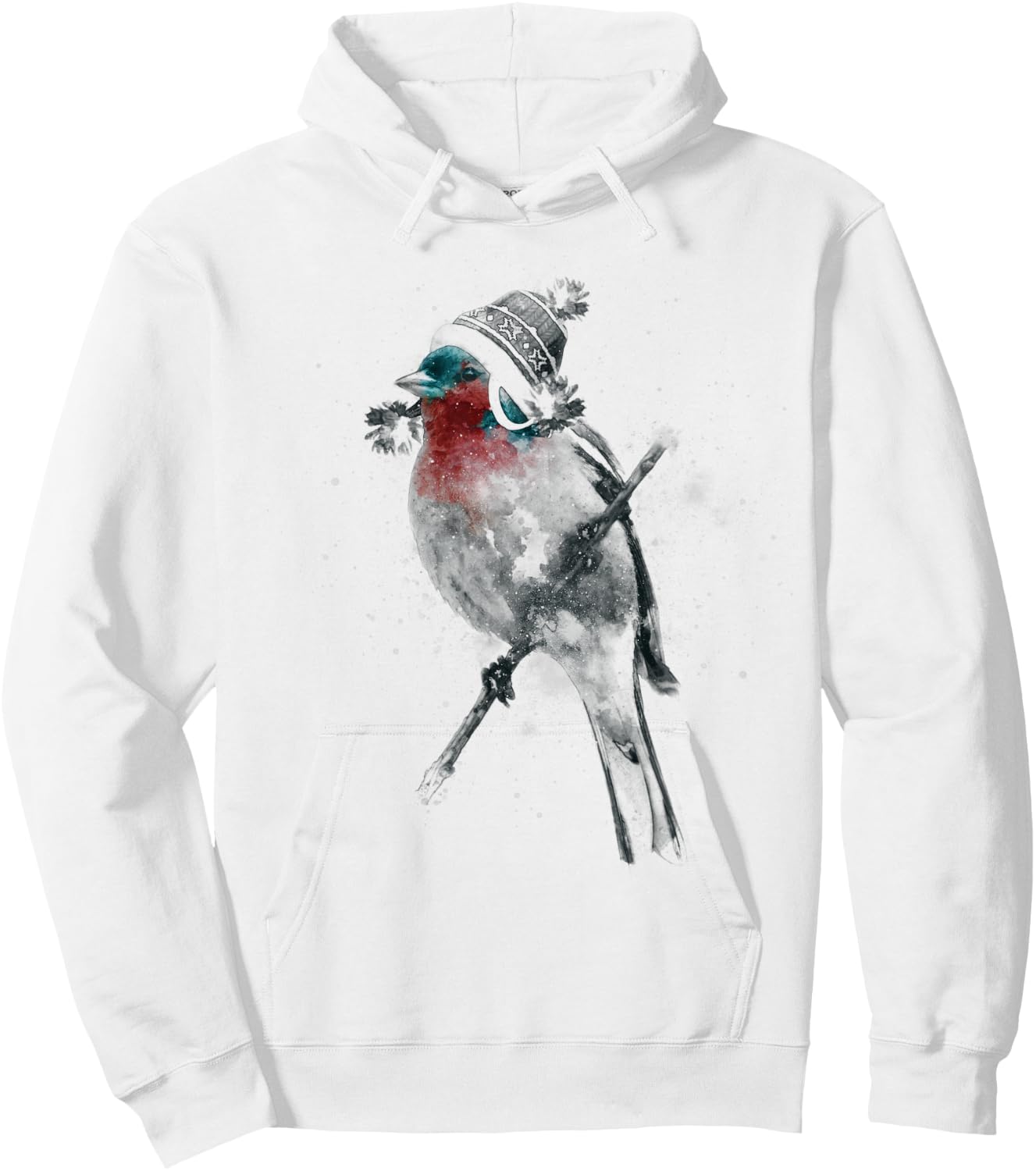 Cute Lovely Sparrow Bird Wearing Beanie Winter Hat Hoodie - Hoodie | White