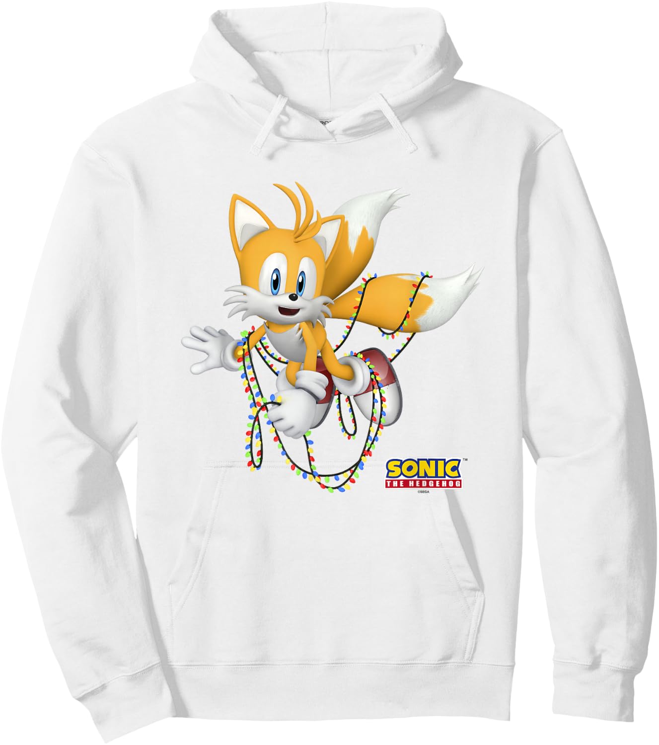 Sonic The Hedgehog Christmas Tails Tangled In Lights Hoodie - Hoodie | White