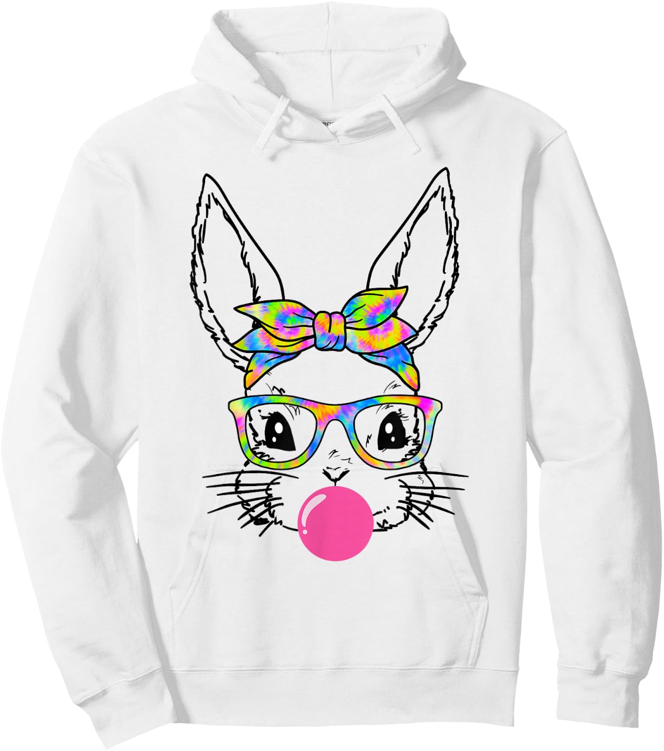 Cute Bunny With Bandana Tie Dye Glasses Bubblegum Easter Day Hoodie - Hoodie | White