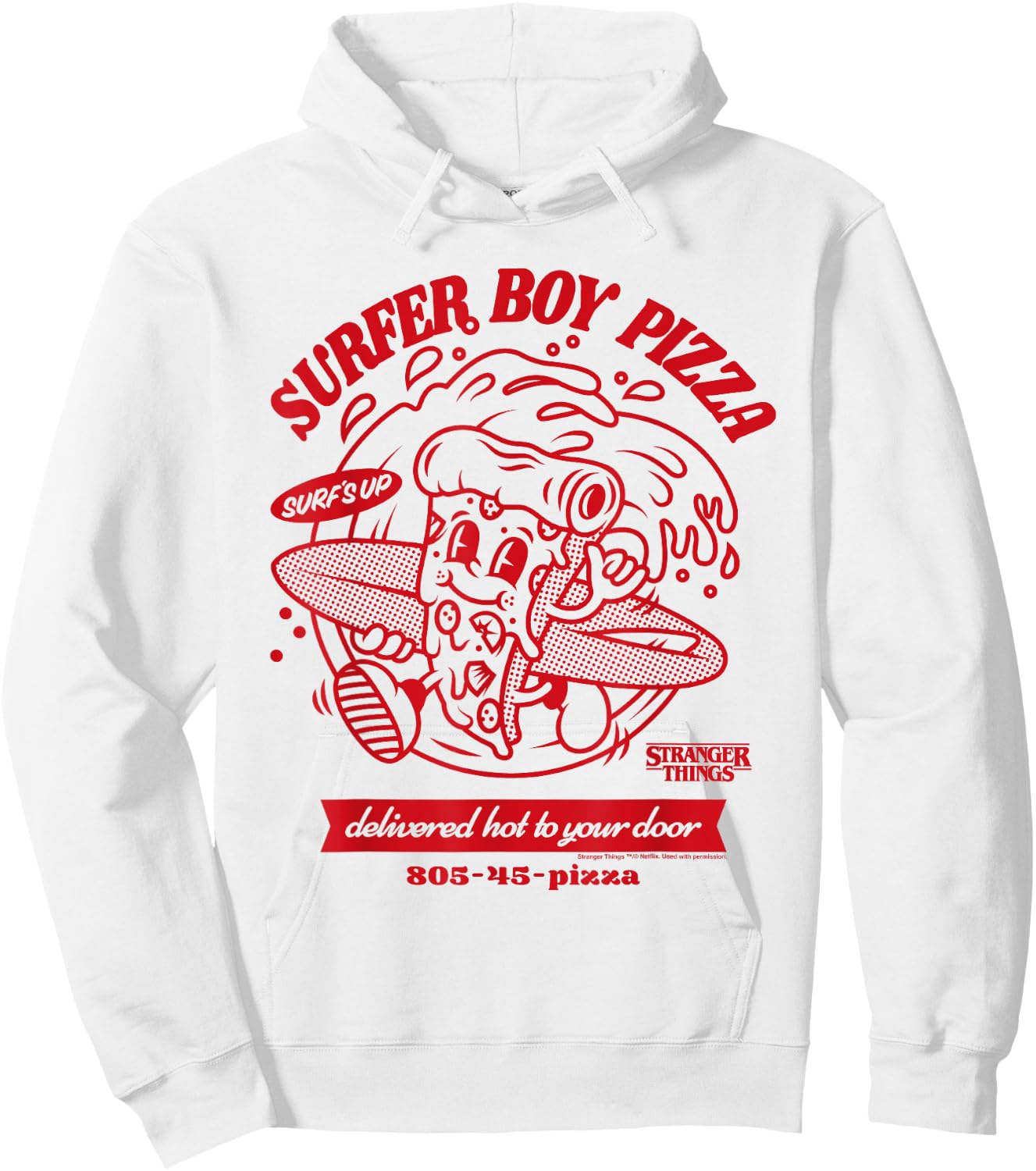 Stranger Things Surfer Boy Pizza Surf's Up , White Hoodie - Hoodie | White