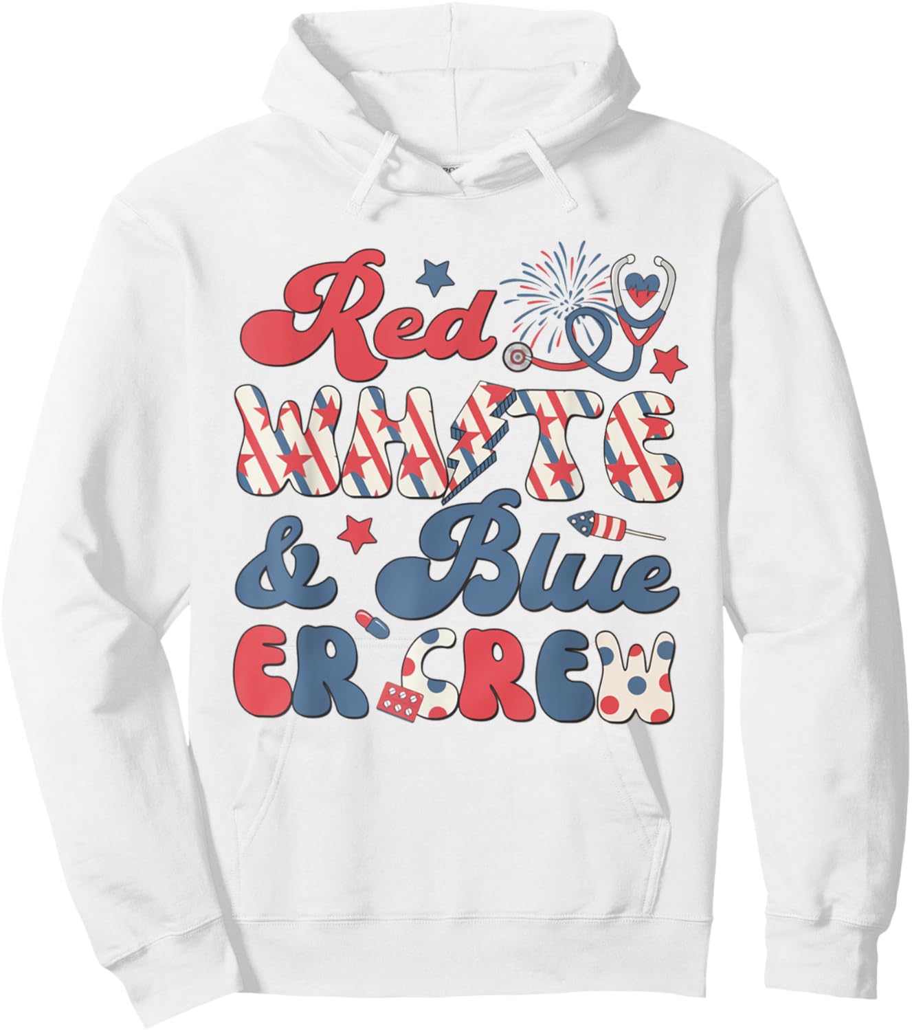 Emergency Room Tech 4th of July Retro Red White Blue ER Crew Hoodie - Hoodie | White