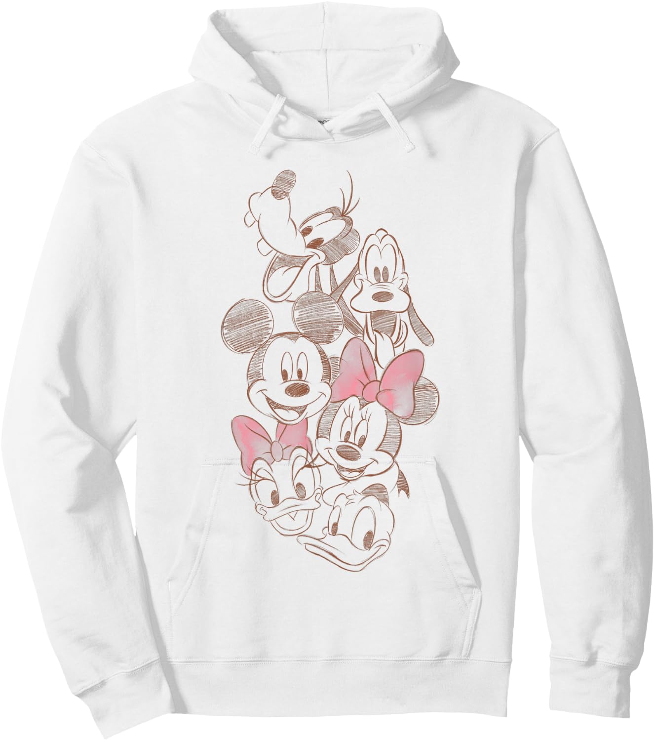 Disney Mickey And Friends Group Shot Faces Sketch Portrait Hoodie - Hoodie | White