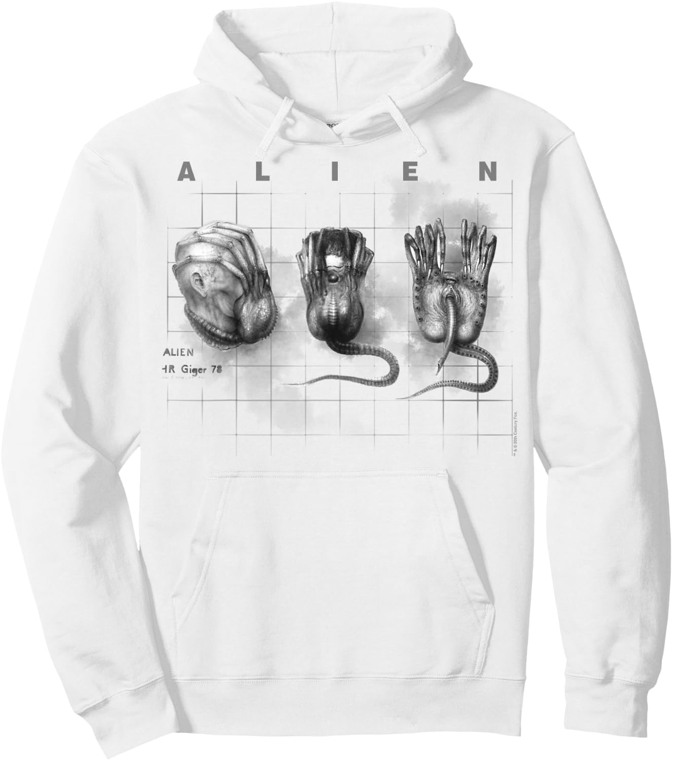 Aliens Iconic Facehugger Reproduction Faces Retro Chest Logo Hoodie - Hoodie | White