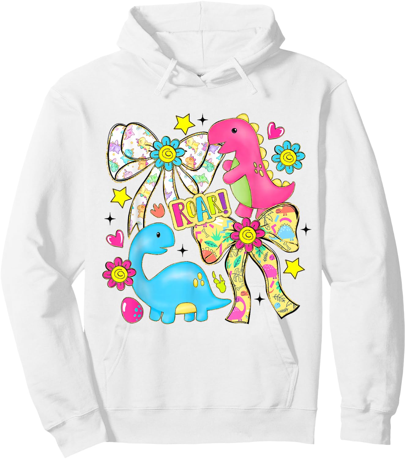 Cute Bow Dinosaur Flowers Dinosaur Lovers Kids Boys Girls Hoodie - Hoodie | White