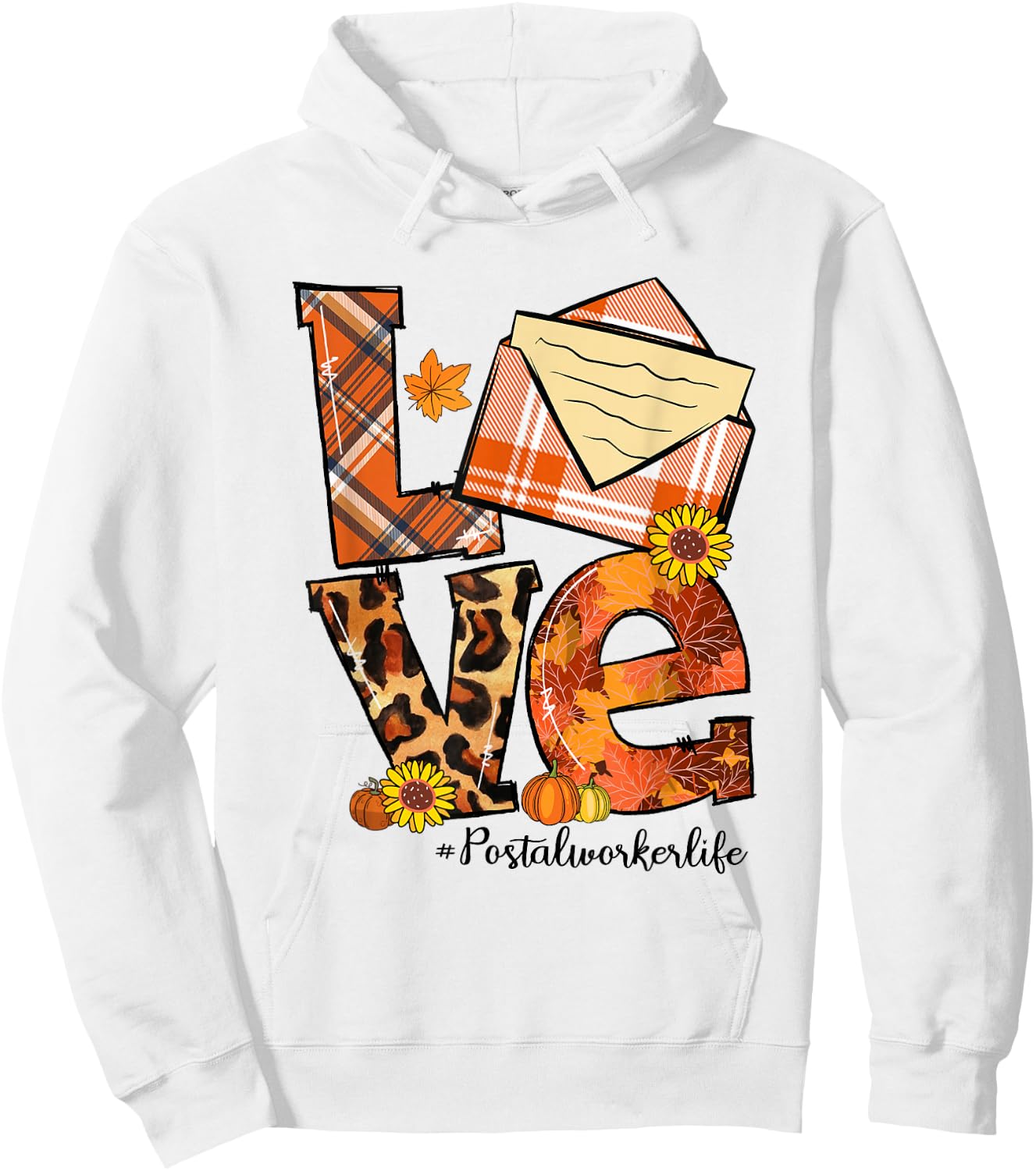 LOVE Pumpkin Leopard Postal Worker Life Fall Thanksgiving Hoodie - Hoodie | White