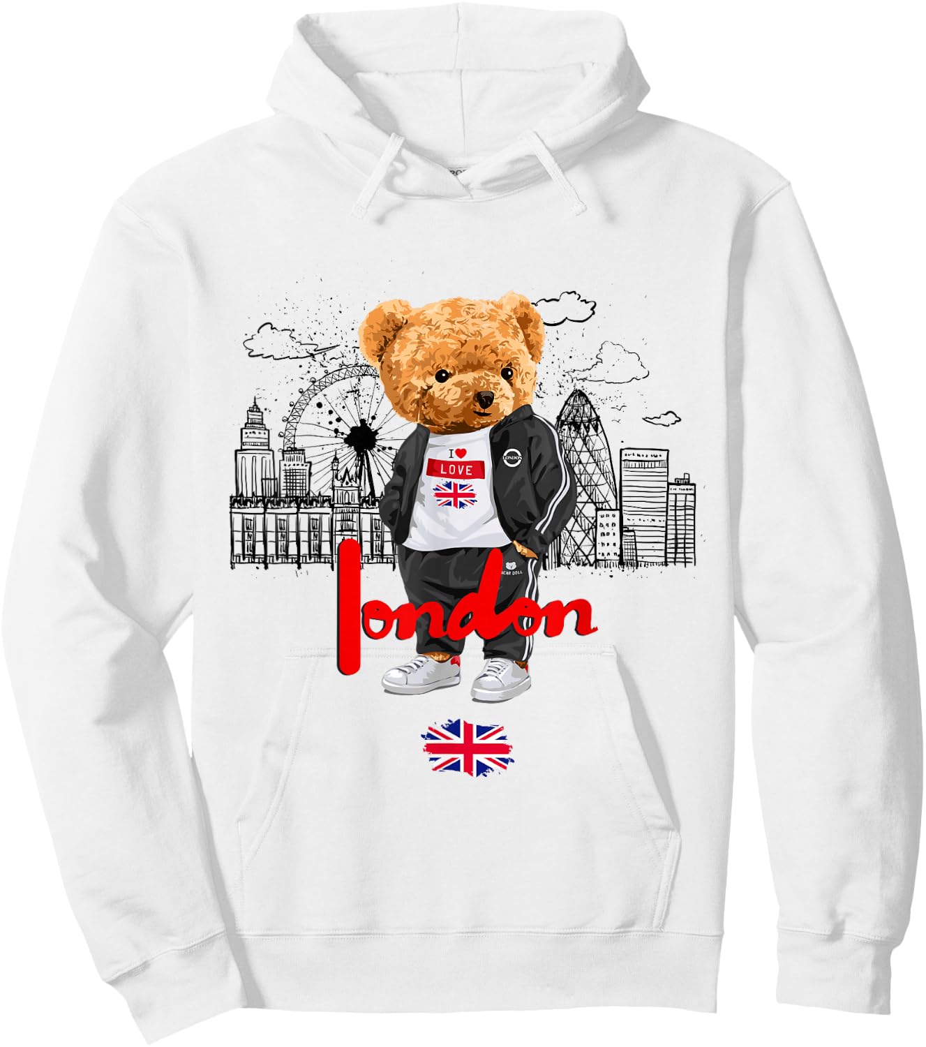 London Royal Teddybär Bad Boy Illustration Grafik Anime Hoodie - Hoodie | White