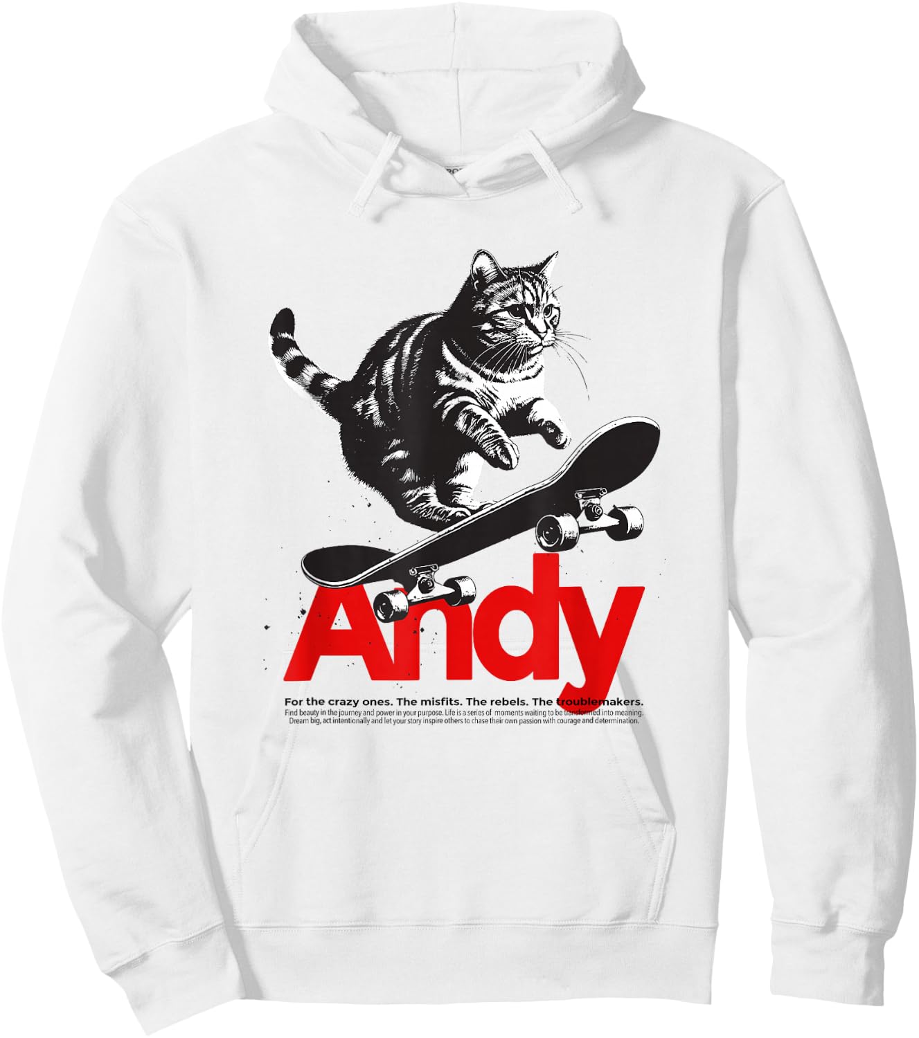 ANDY - Beautiful Boy Name With A Cat & Skateboard Hoodie - Hoodie | White