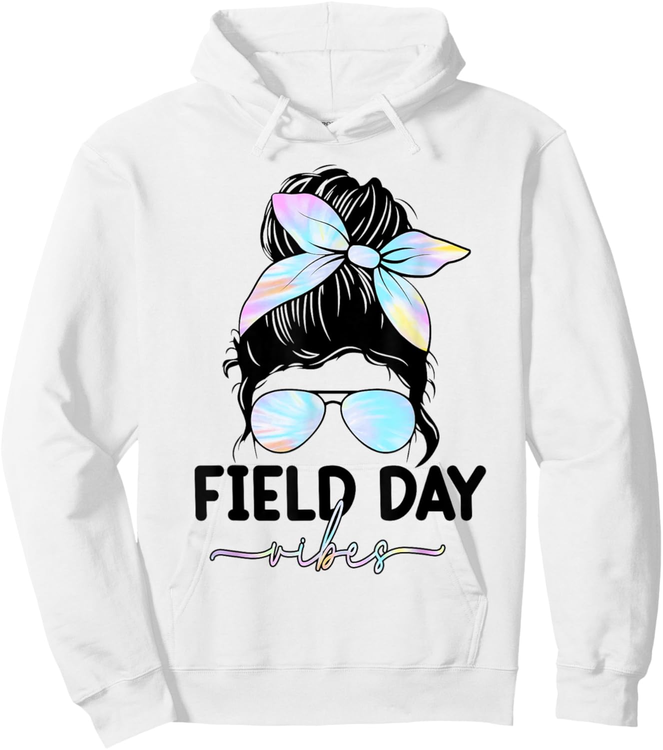 Field Day Vibes Messy Bun Girl School Field Day Fun Tie Dye Hoodie - Hoodie | White
