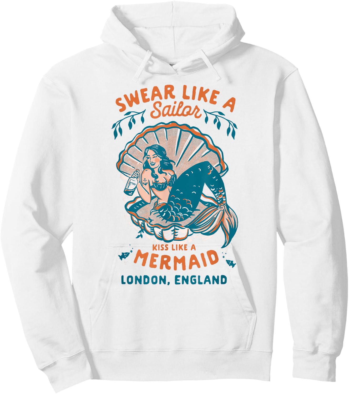London, England Tiki Bar & Lounge Cool Vintage Pinup Mermaid Hoodie - Hoodie | White
