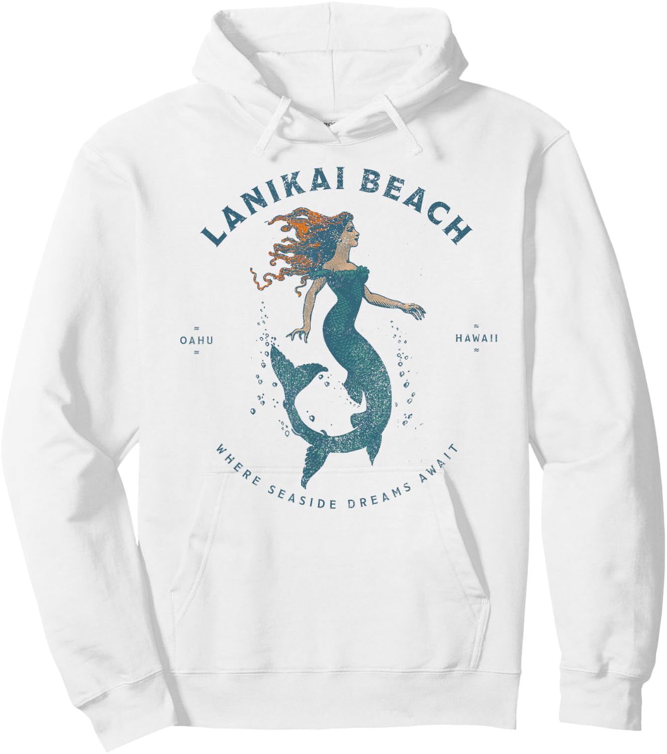 Lanikai Beach Oahu Hawaii Retro Vintage Mermaid Hoodie - Hoodie | White