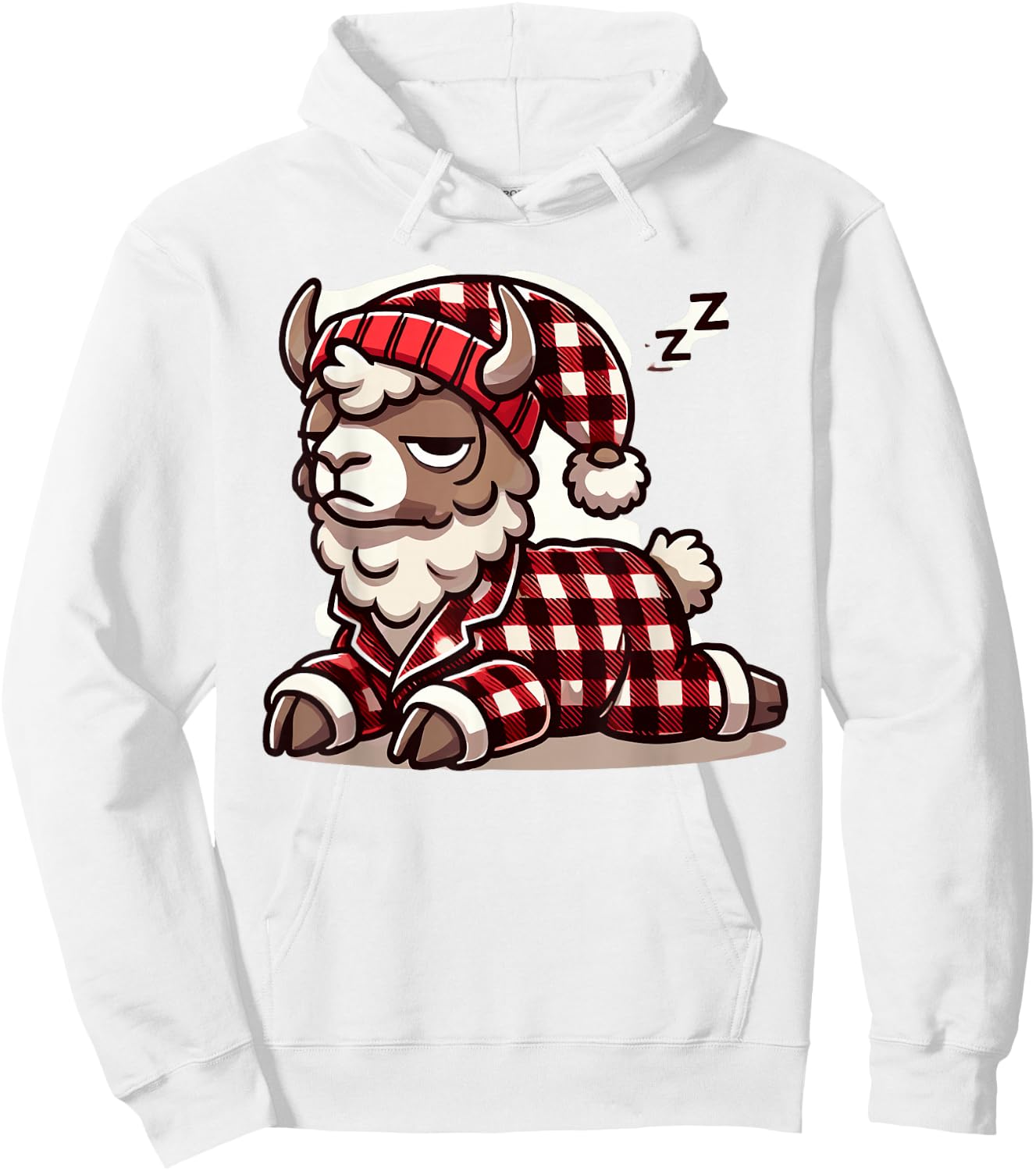 Alpaca Llama with Red Buffalo Plaid Pajamas Girl Boy Llama Hoodie - Hoodie | White