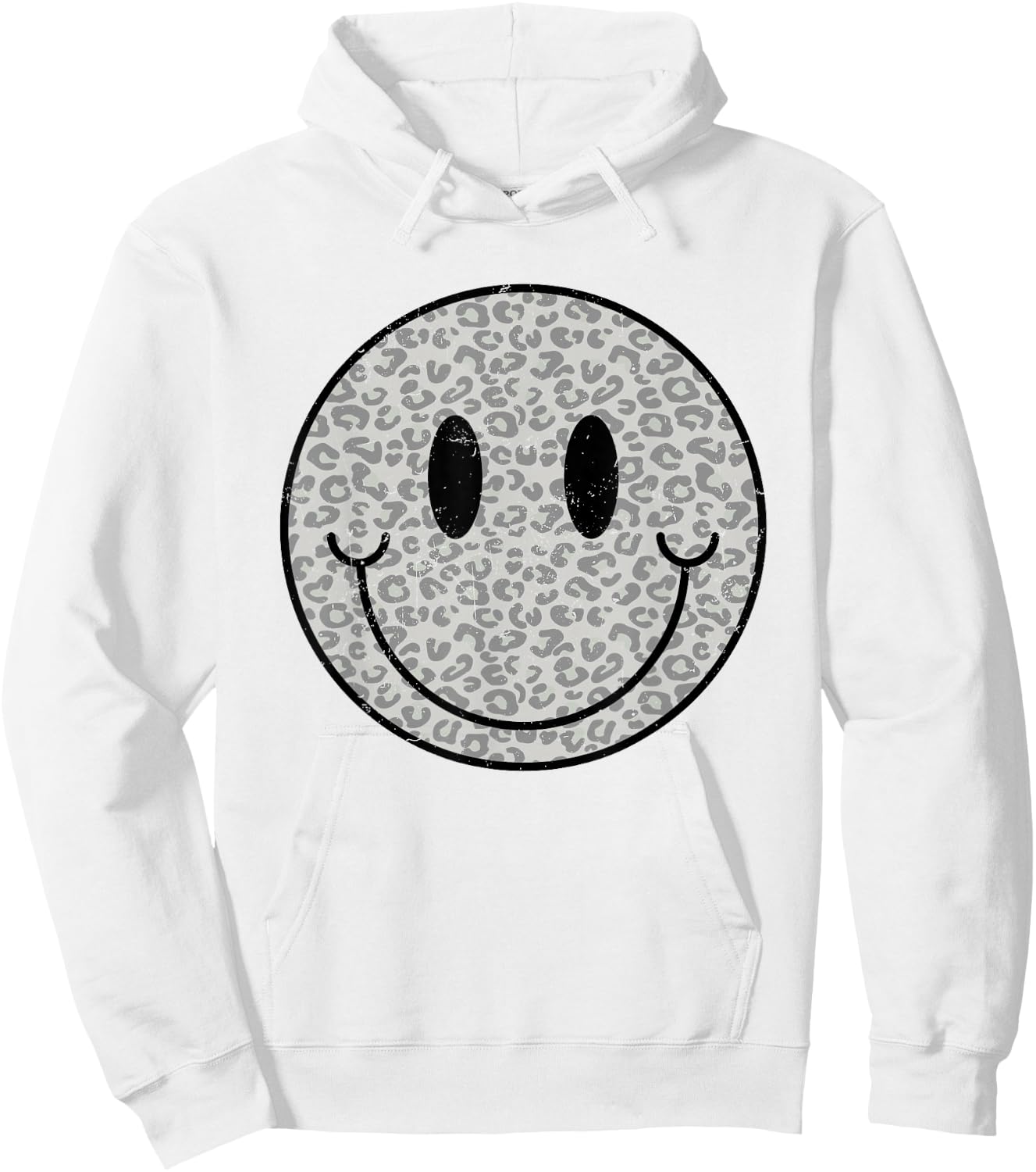 Cute Happy Face Retro Aesthetic Leopard Smile Face Women Men Hoodie - Hoodie | White