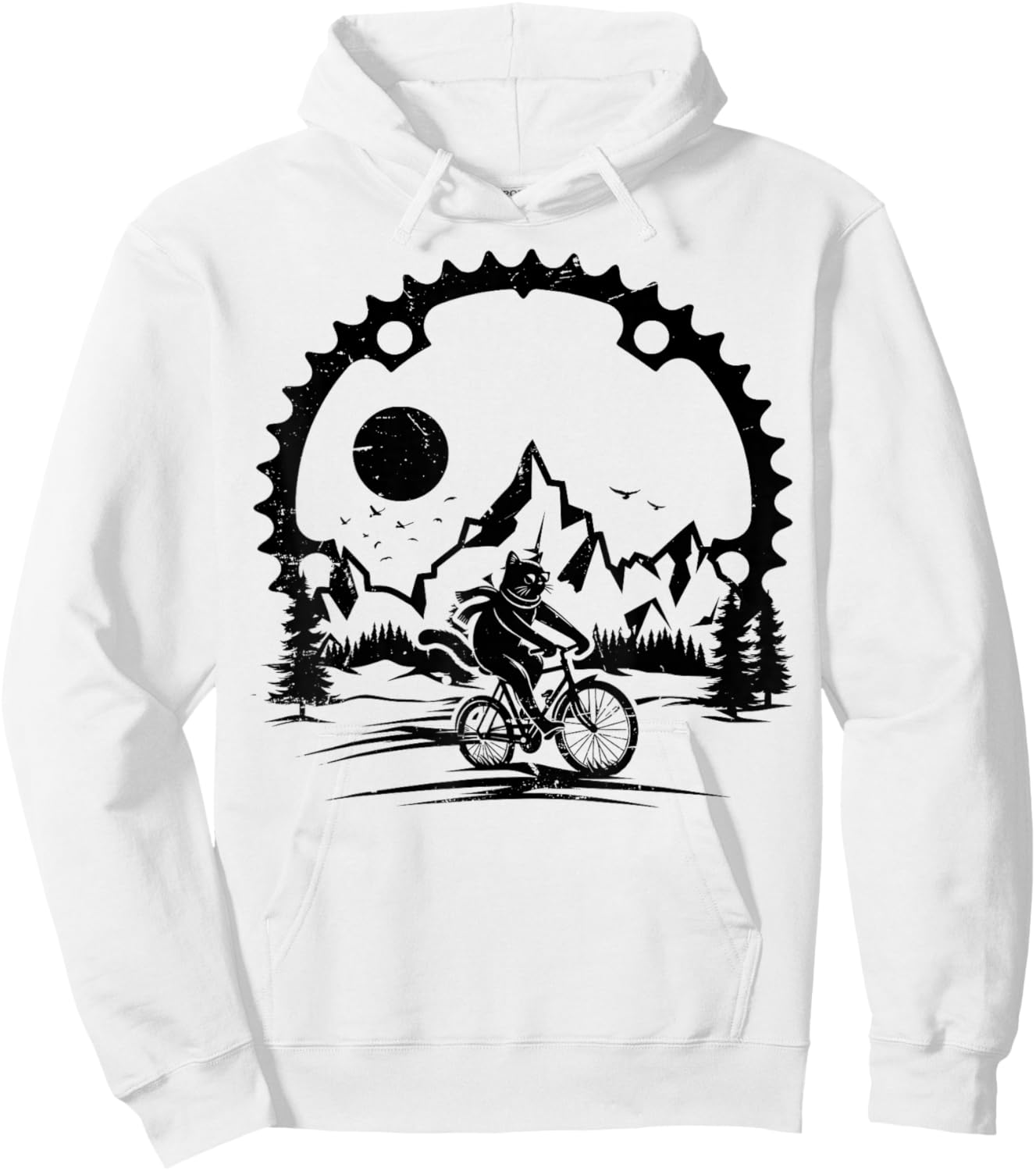Funny Cat Riding Bicycle Vintage Mountain Biking Cat Biker Hoodie - Hoodie | White