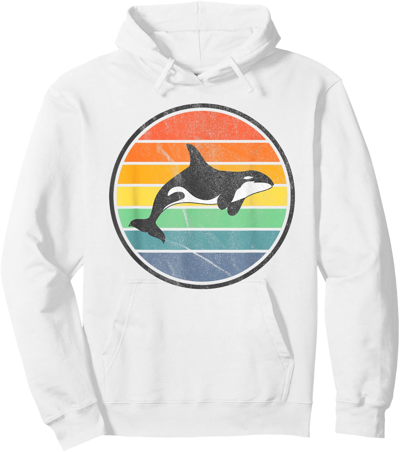 Orca Retro Sunset - Whale Ocean Sea Distressed Hoodie - Hoodie | White