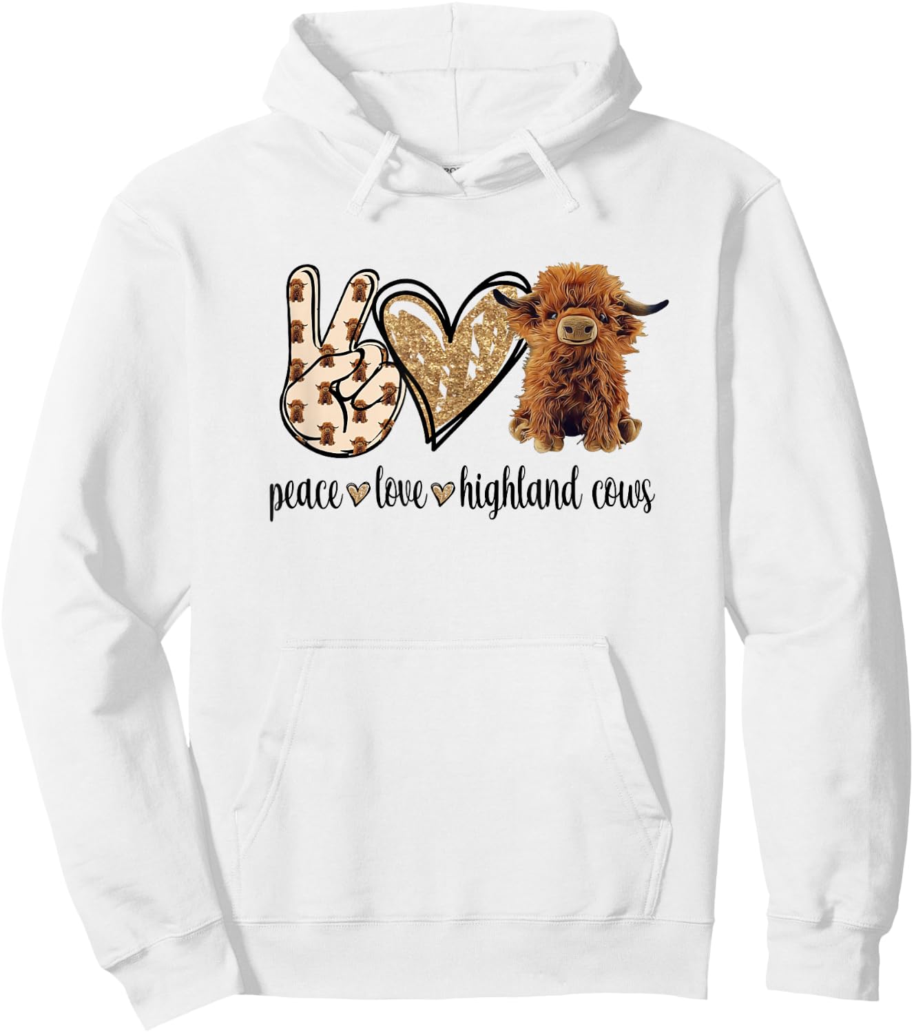 Girls Peace Love Heifer Scottish Highland Cow Lover Hoodie - Hoodie | White
