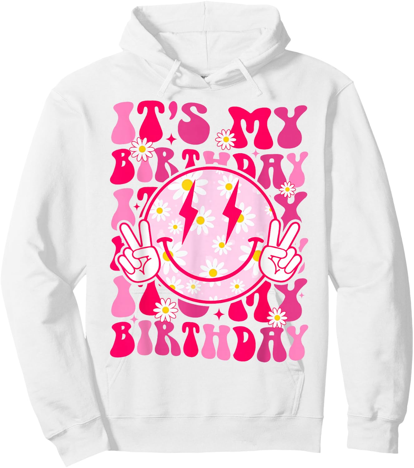 Groovy It's My Birthday Women Teens Girls Preppy Smile Face Hoodie - Hoodie | White