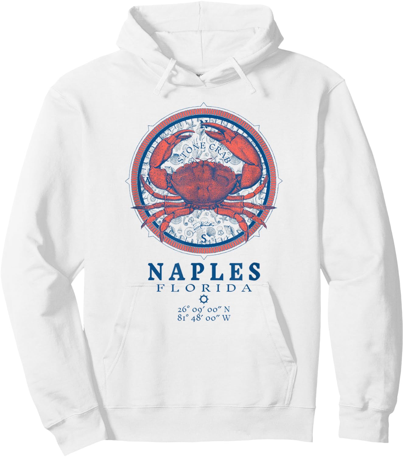 JCombs: Naples, Florida, Stone Crab on Wind Rose Hoodie - Hoodie | White