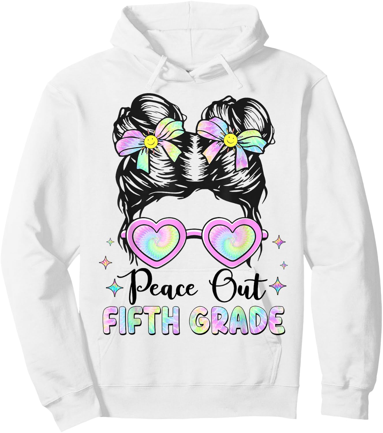 Peace Out Fifth Grade Messy Bun Last Day of School 5th Grade Hoodie - Hoodie | White