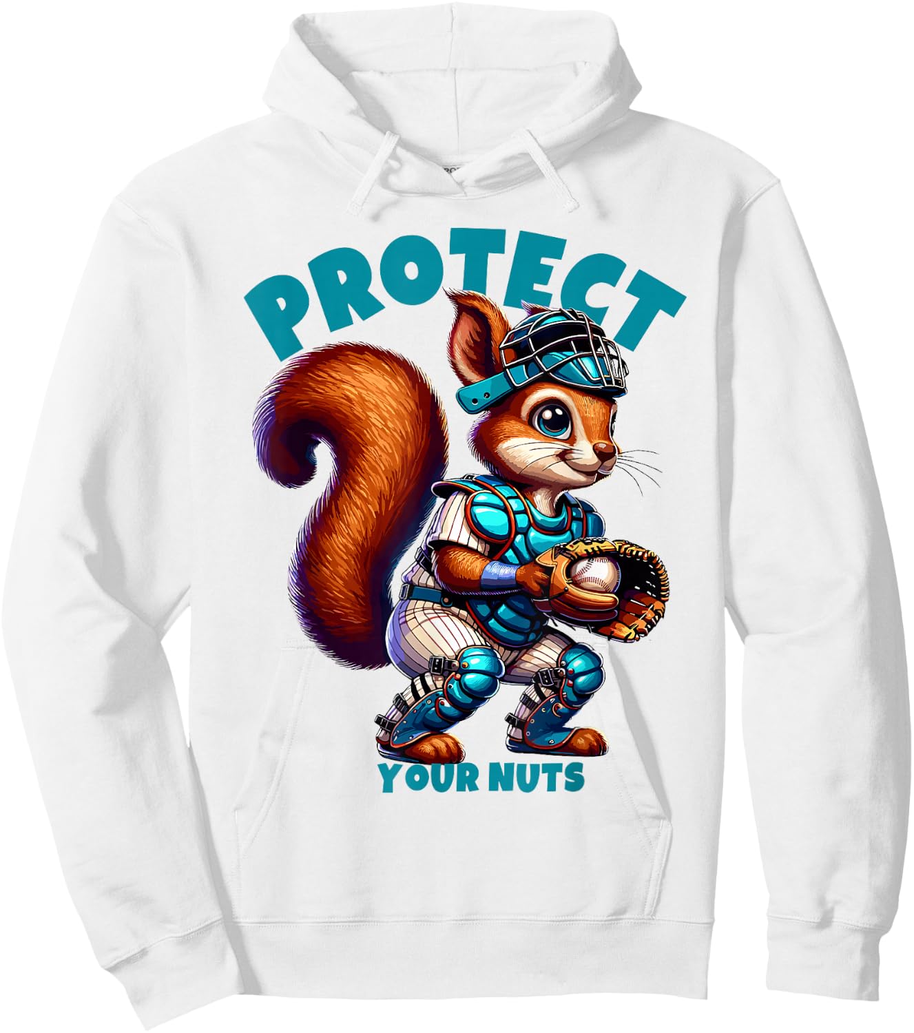 Squirrel Catcher Protect Your Nuts, Funny Baseball Hoodie - Hoodie | White