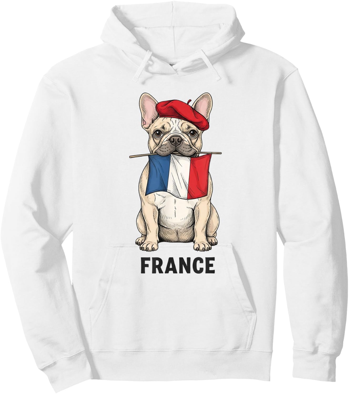 French Bulldog with Flag Beret France Art Travel Souvenir Hoodie - Hoodie | White