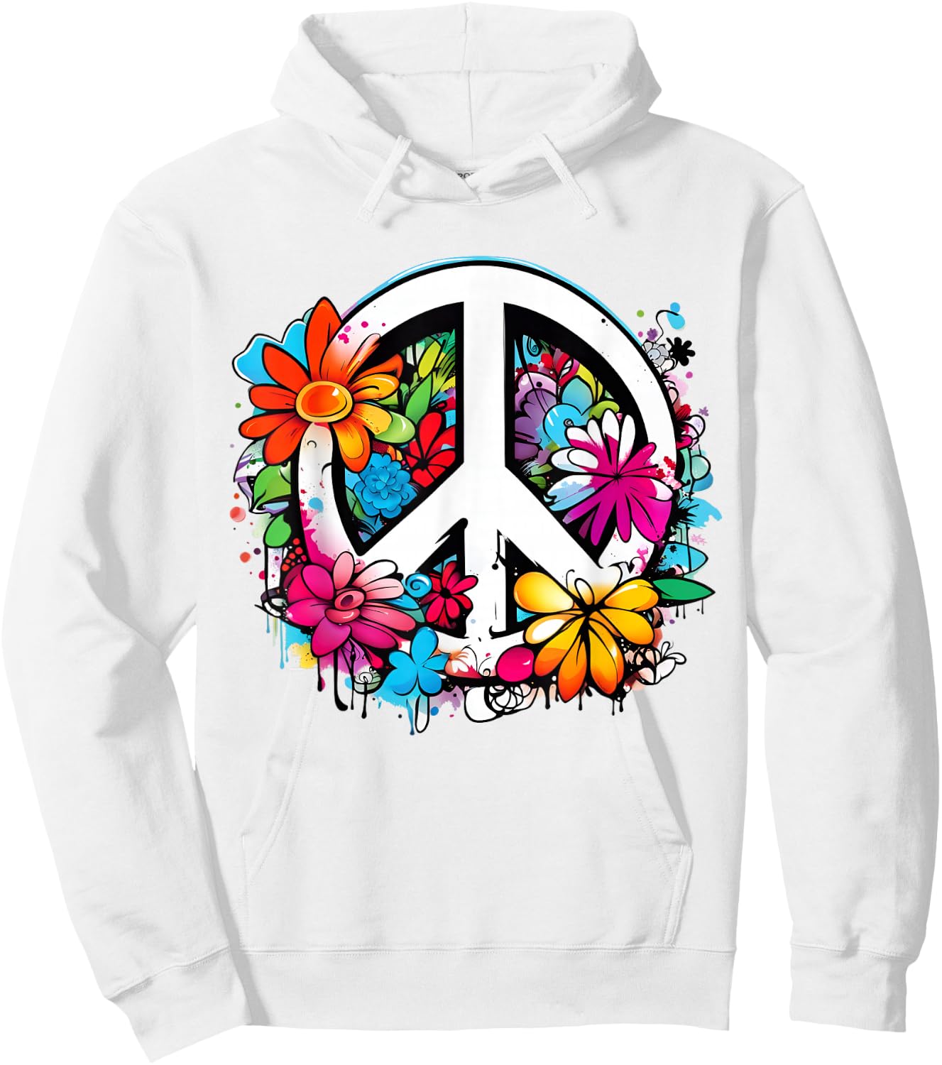 Peace Symbol Sign Flowers Peace Flower Power Peace Sign , White Hoodie - Hoodie | White