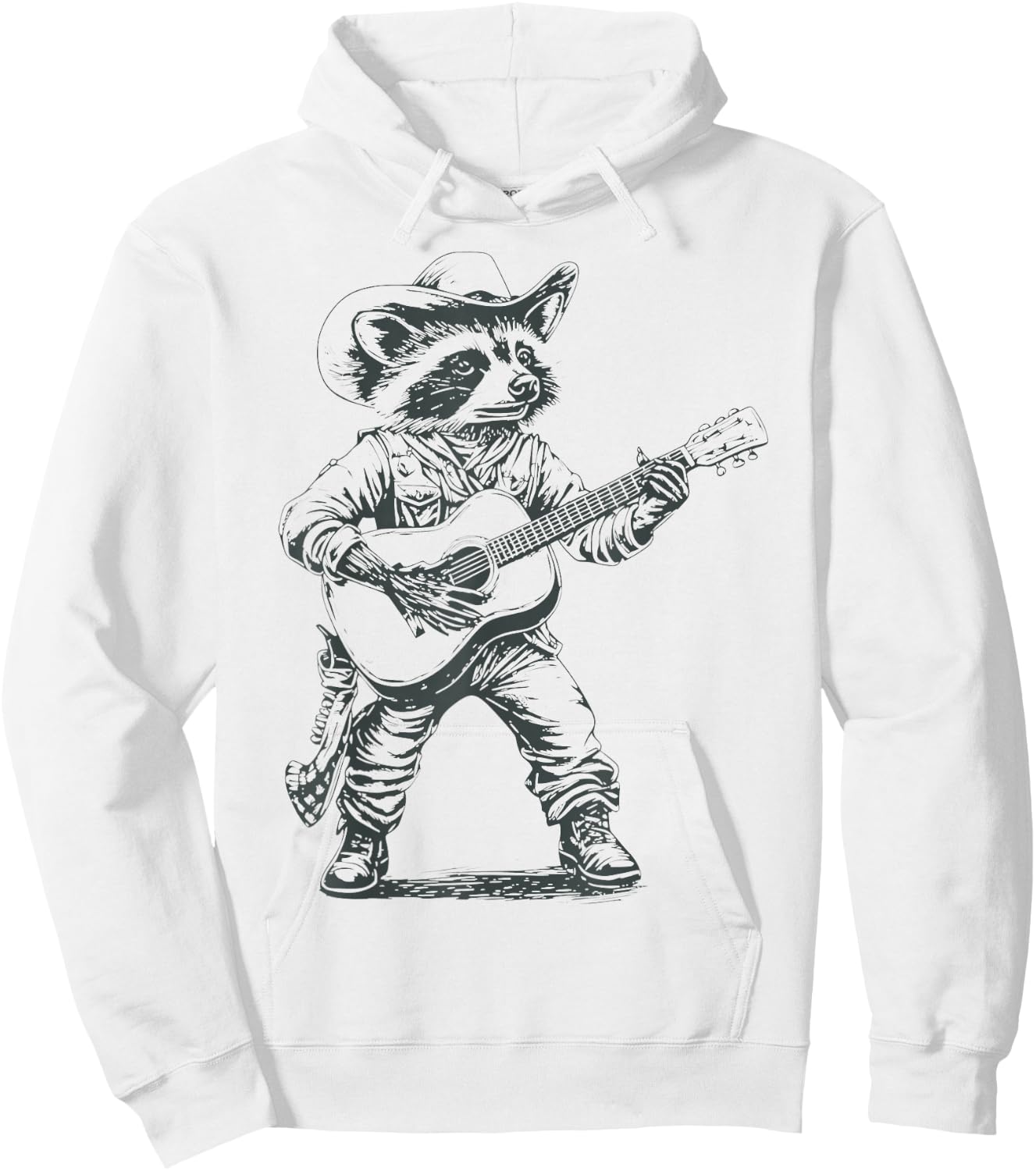 Vintage 90s Cowboy Racoon Playing Guitar Musician Western Hoodie - Hoodie | White