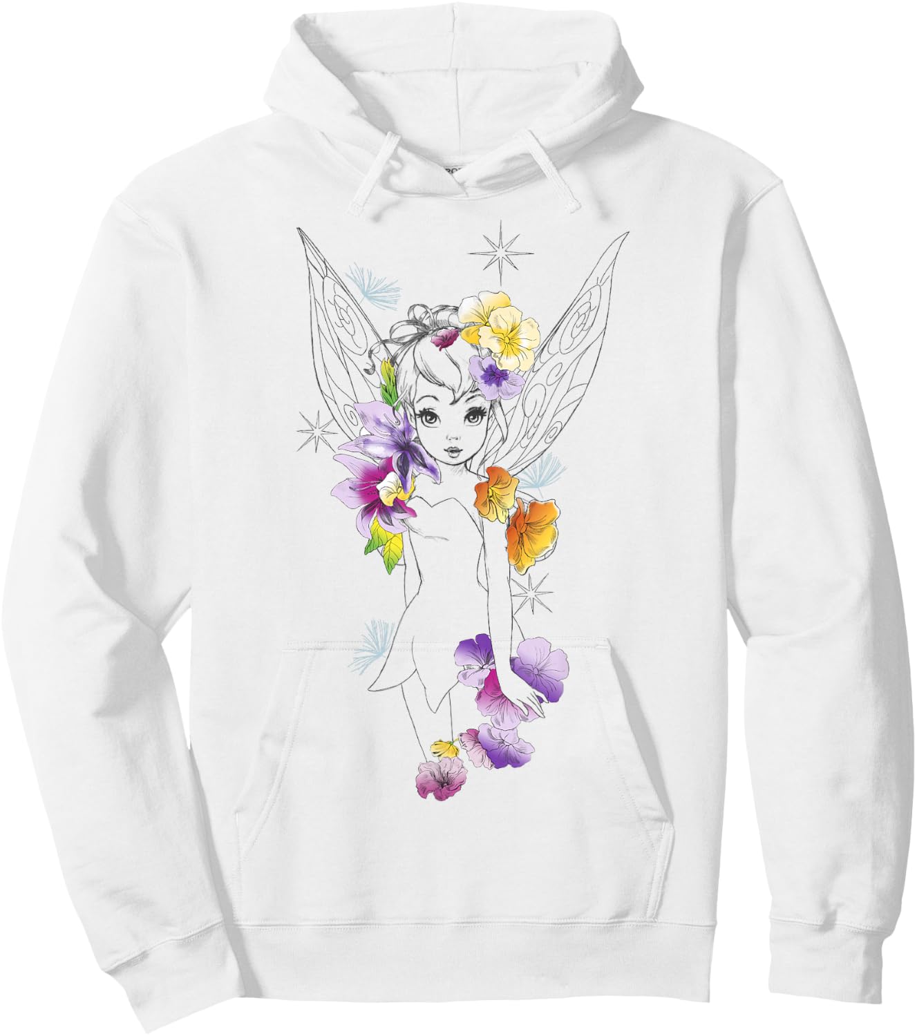 Disney Peter Pan Tinker Bell Outline Floral Sketch Portrait Hoodie - Hoodie | White