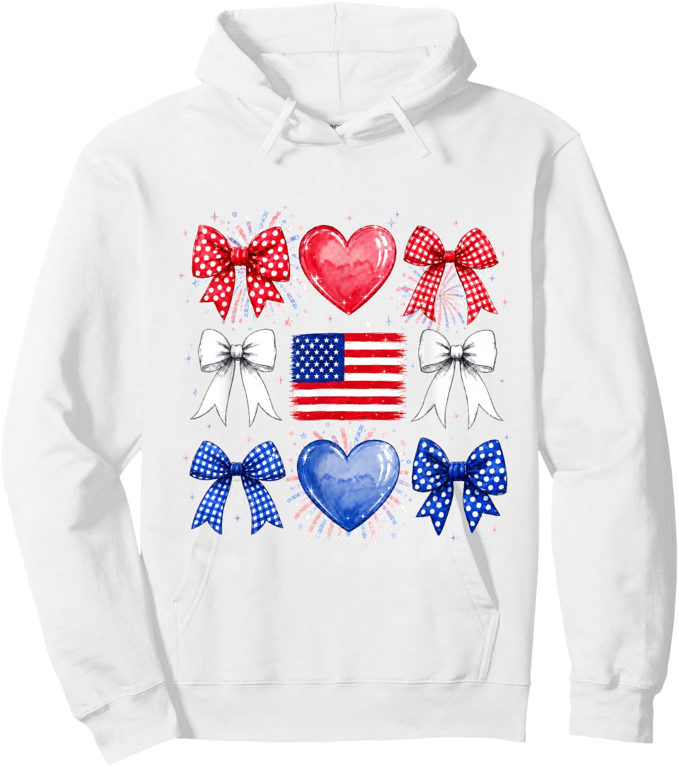 Bow American Flag 4th of July Fourth US Patriotic Women Girl Hoodie - Hoodie | White