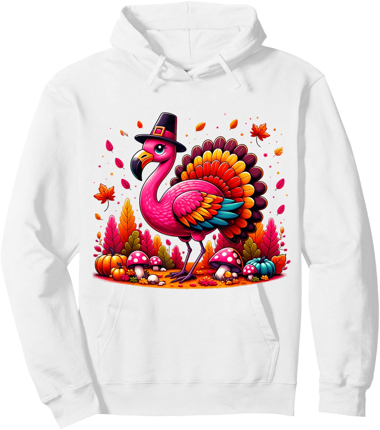 Flamingo Turkey Cute Flamingo Turkey Fall Leaf Thanksgiving Hoodie - Hoodie | White