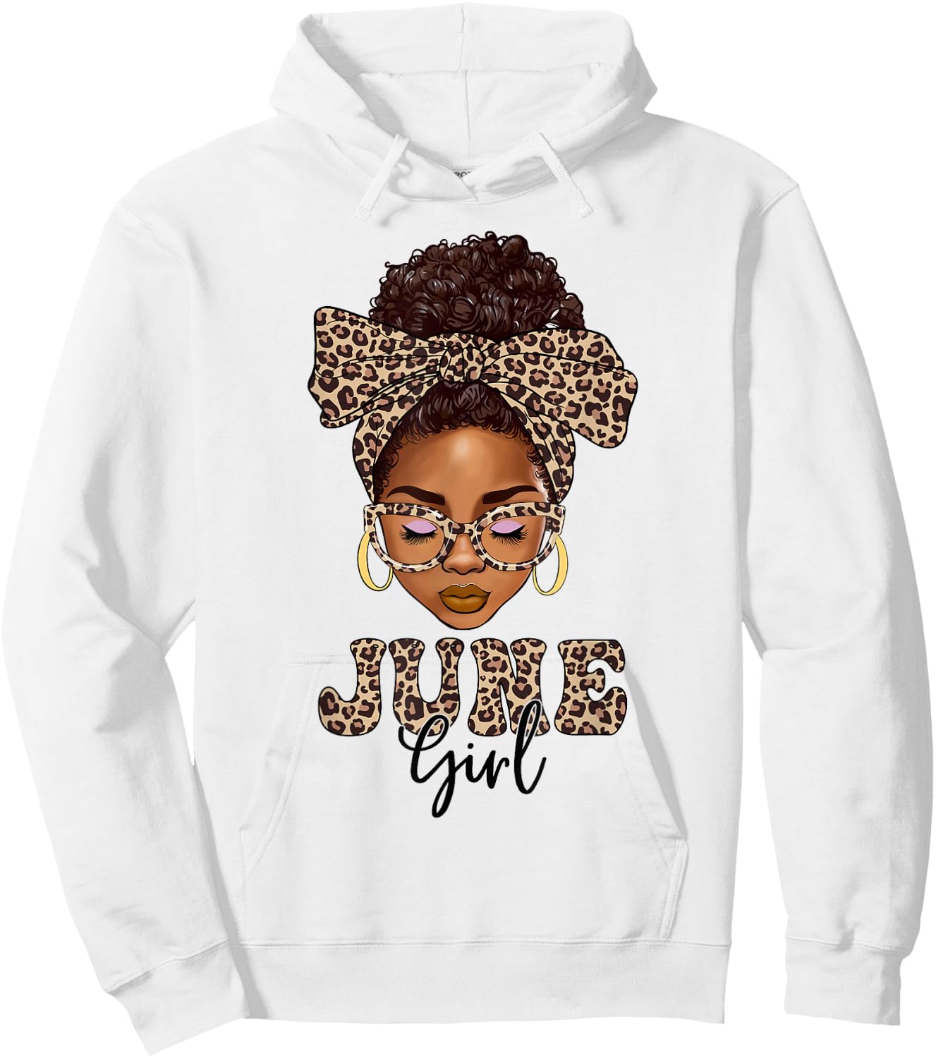 June Girls Messy Bun Leopard Black Women Birthday Hoodie - Hoodie | White