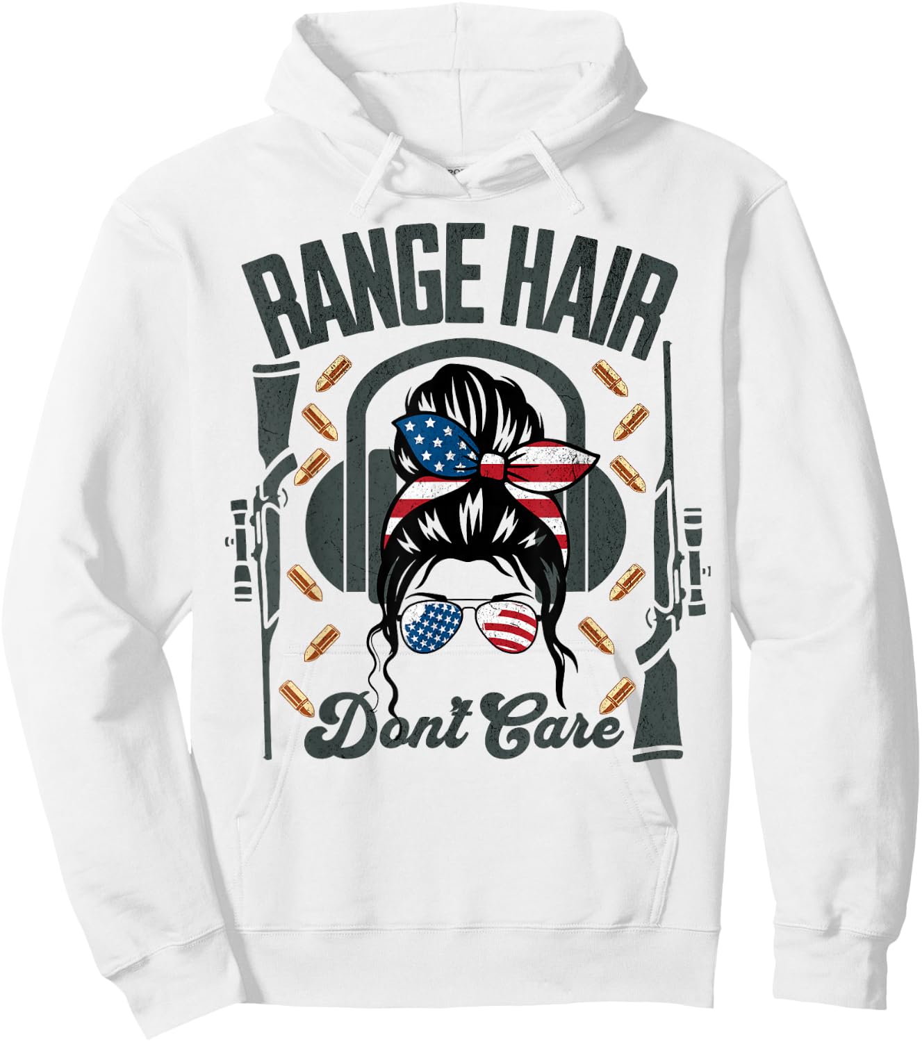 Range Hair Don't Care Range Day Leopard Messy Bun Gun Range Hoodie - Hoodie | White