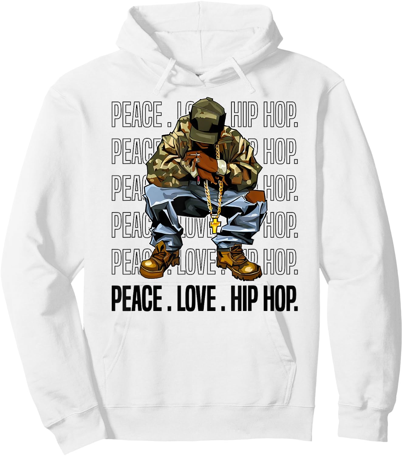Peace, Love, Hip HOP Old School 90 Dope Camo Hoodie - Hoodie | White