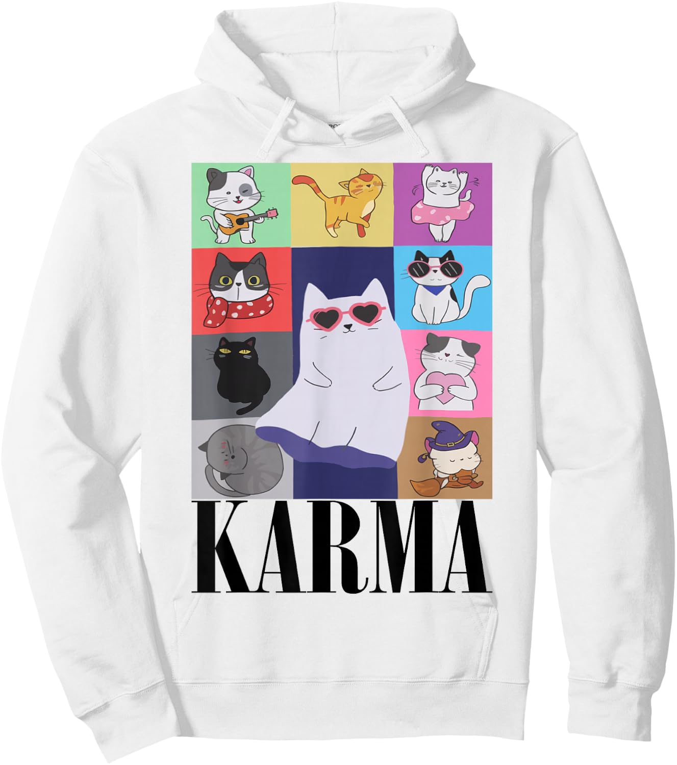 Vintage Cat Music For Teens Girls Kids Women Men Karma Hoodie - Hoodie | White
