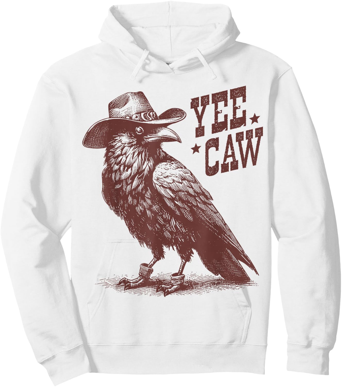 Crow Cowboy Hat Yee Caw Funny Western Crow Vintage Hoodie - Hoodie | White