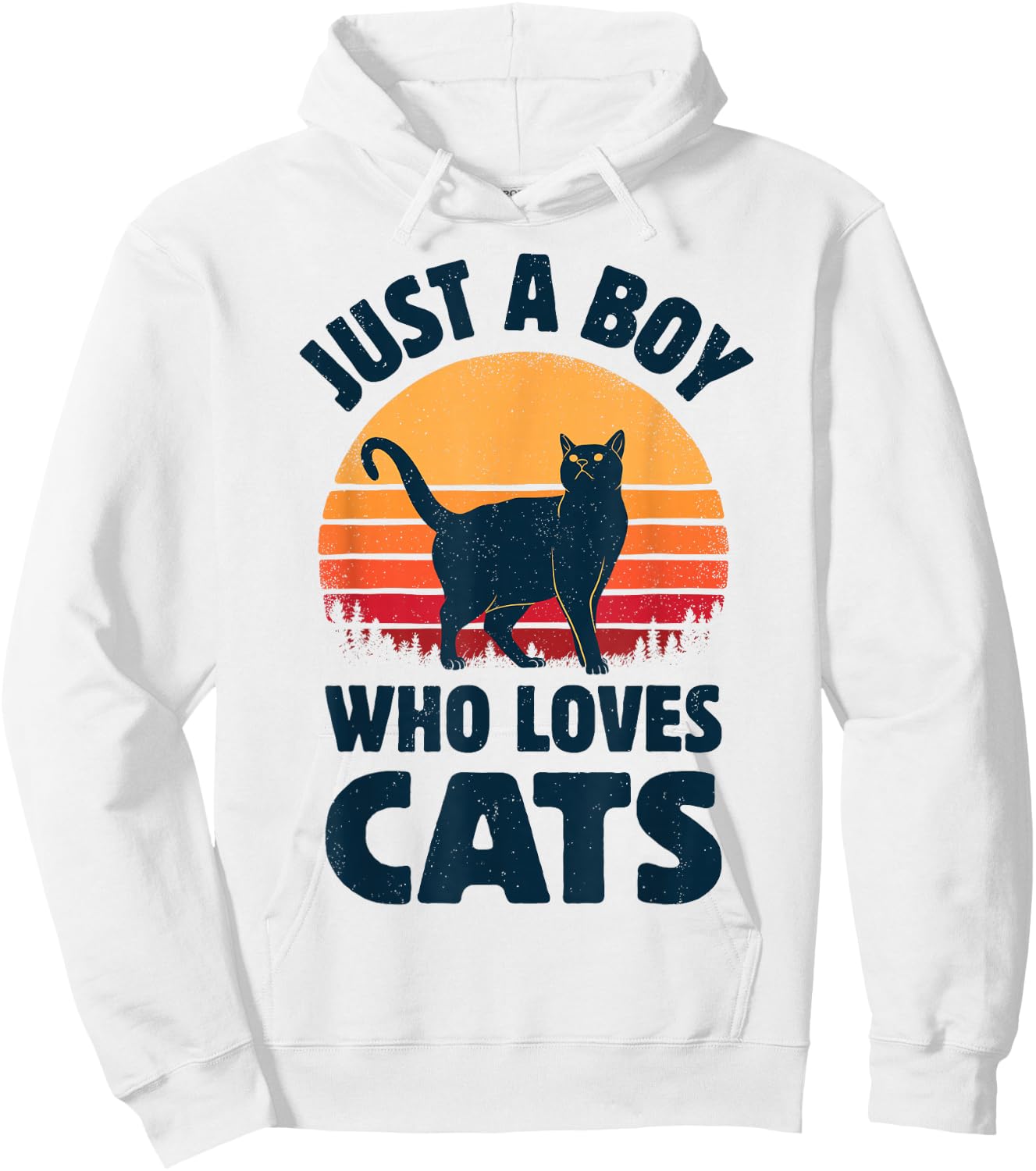 Cat Just A Boy Who Loves Cats Men Retro Vintage Sunset Hoodie - Hoodie | White