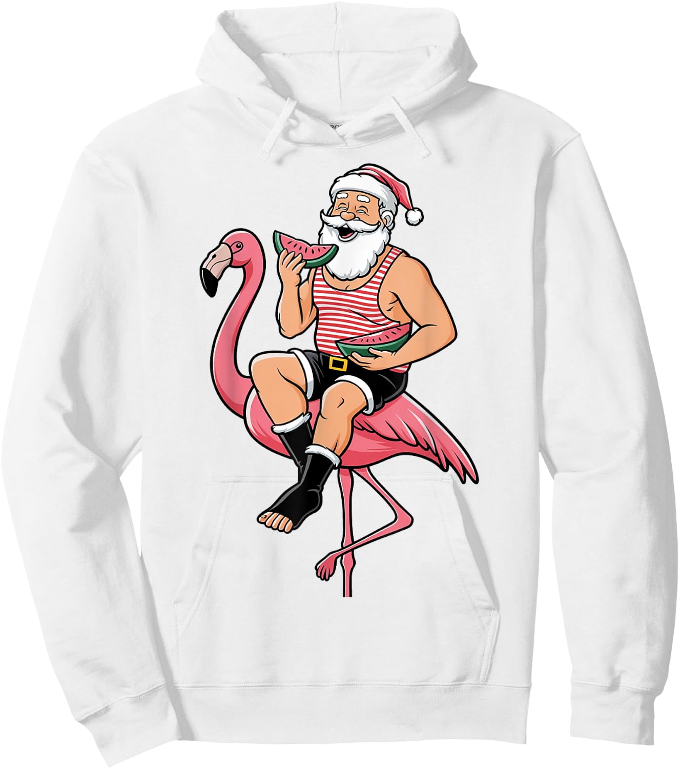 Santa Flamingo Floatie Christmas In July Summer Watermelon Men Women Kids Hoodie - Hoodie | White