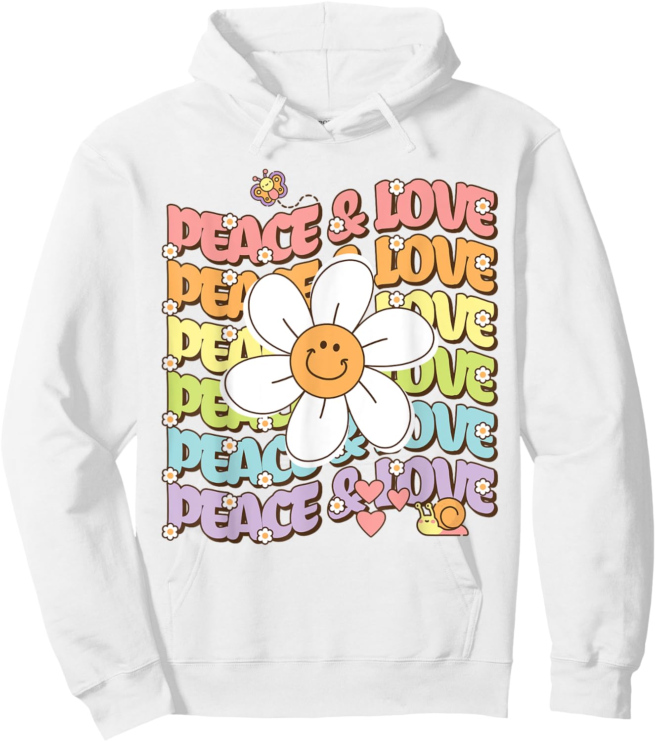 Retro Shirt Peace & Love Cute Smile Daisy Flower Women Teen Hoodie - Hoodie | White
