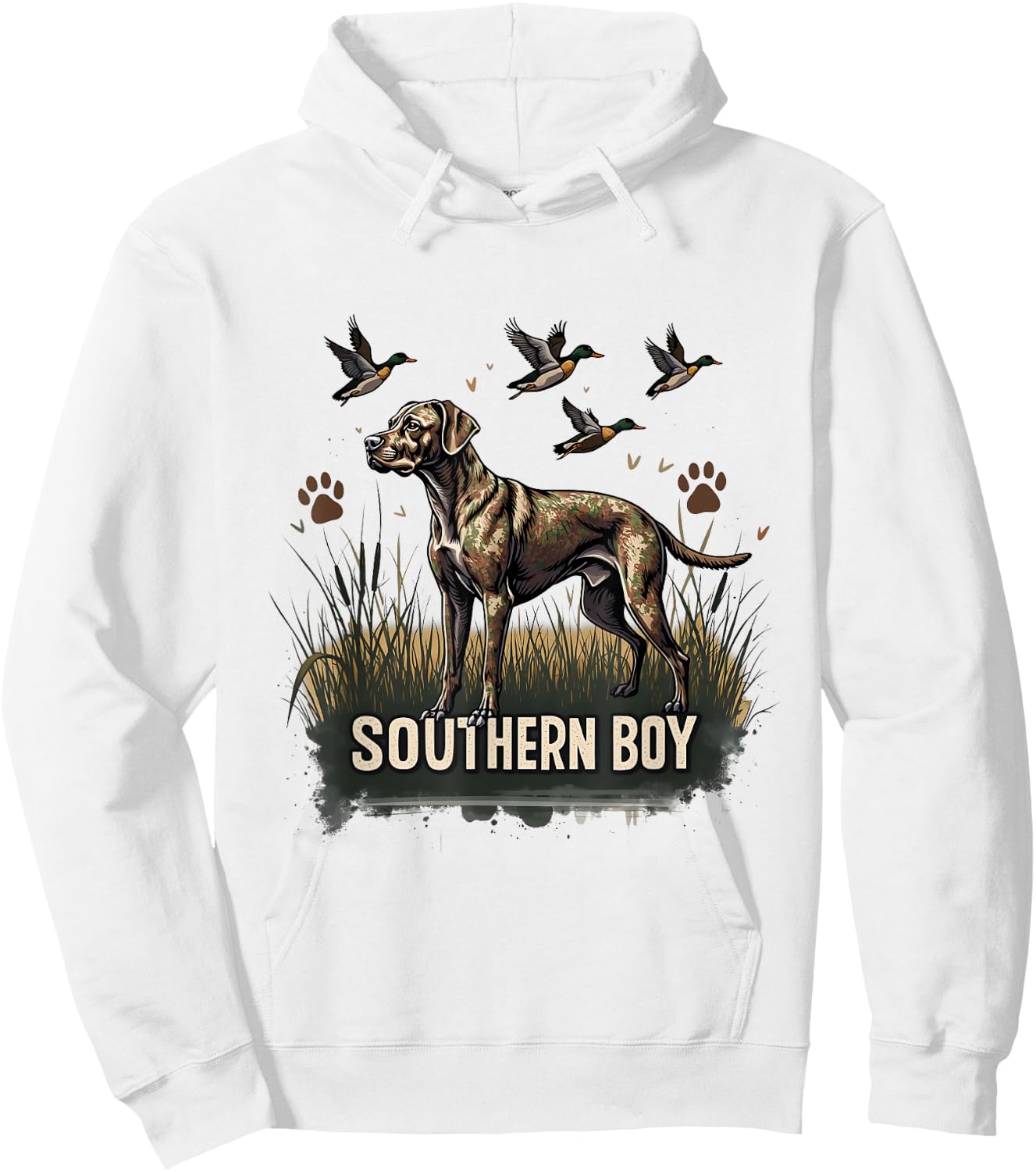 Retro Southern Boy Hunting Dog Waterfowl Dog Lovers Graphic Hoodie - Hoodie | White