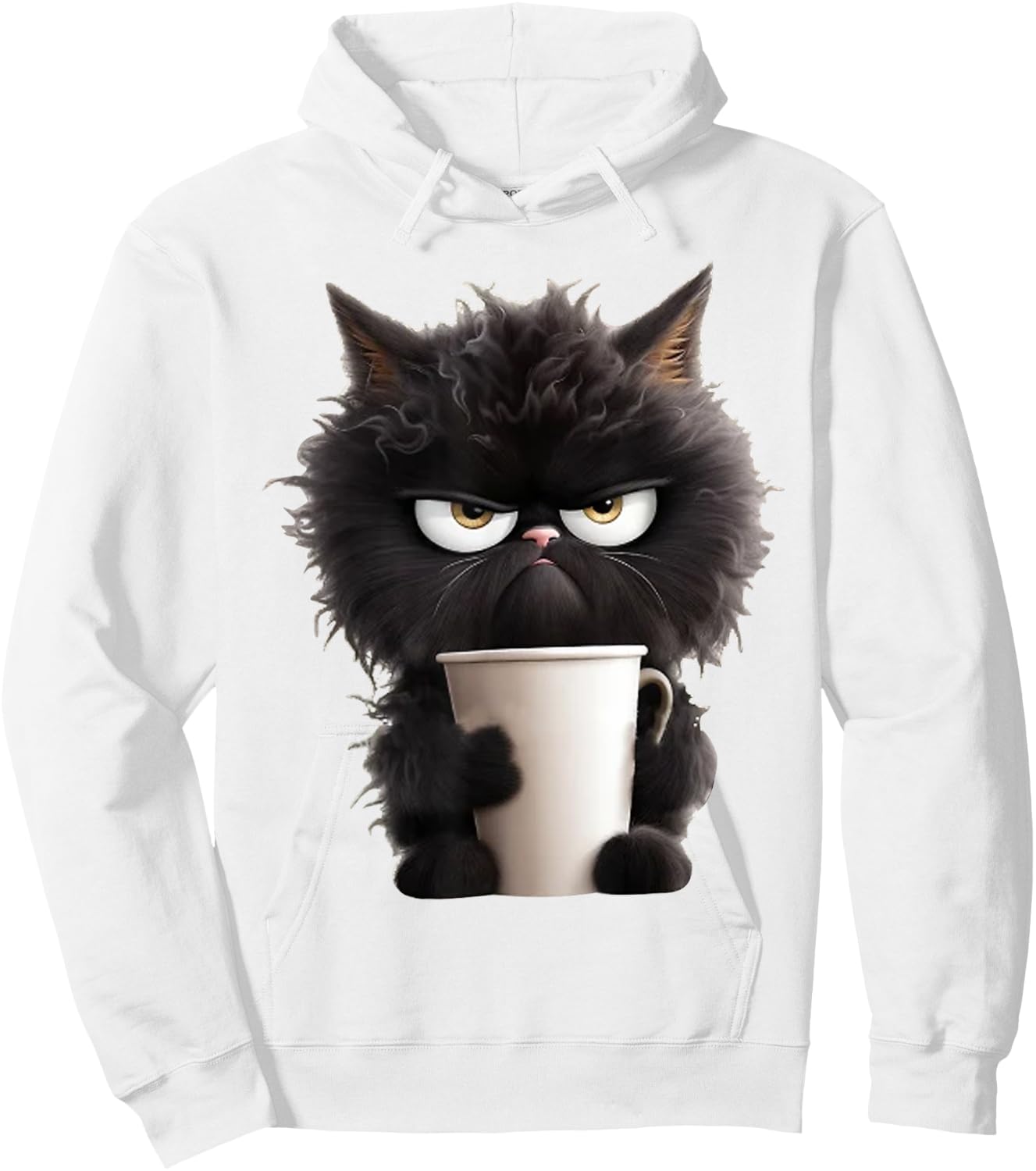 Funny Cute Black Cat Coffee Angry Hoodie - Hoodie | White