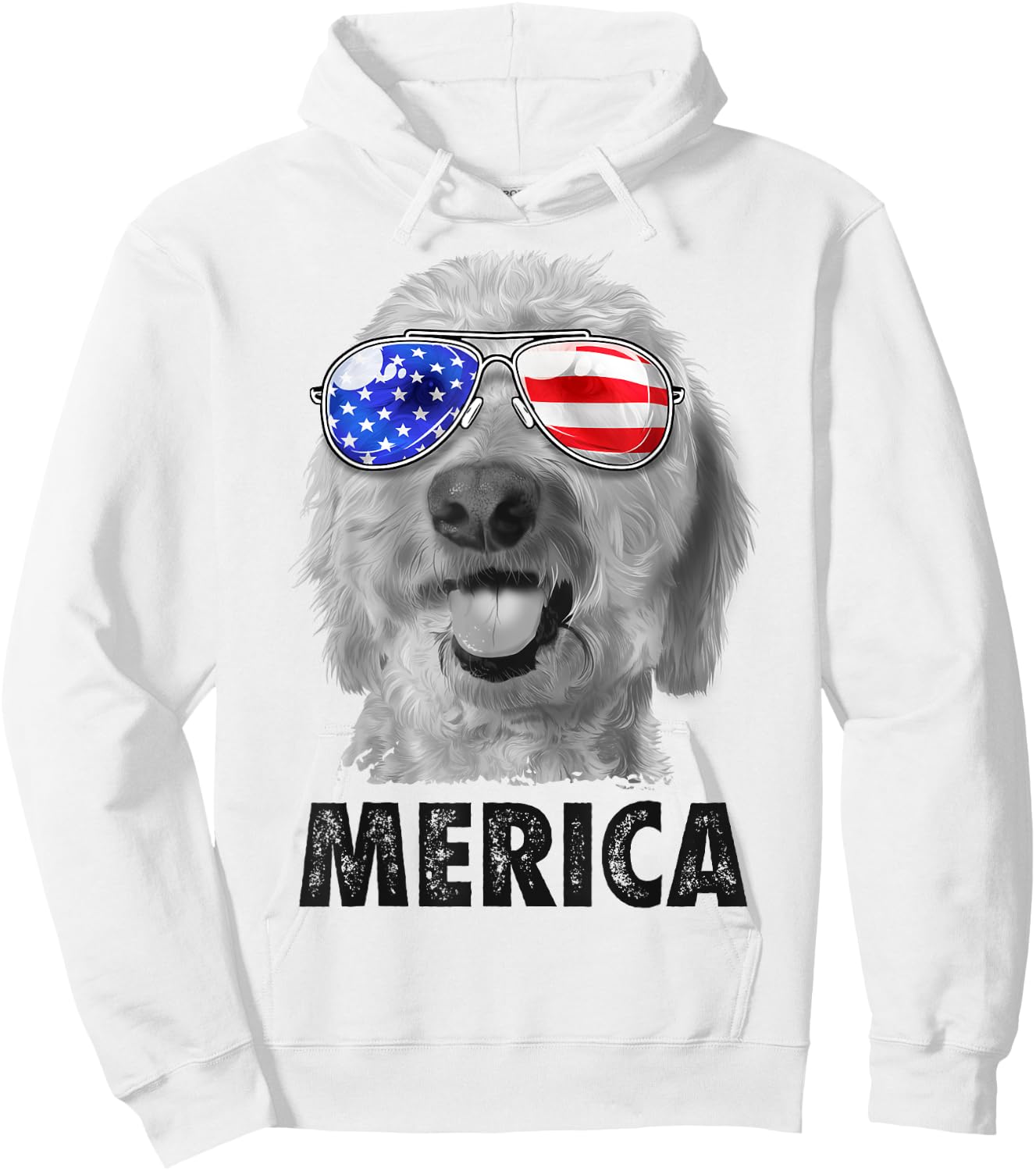 Goldendoodle Doodle 4th of July Merica Men USA American Flag Hoodie - Hoodie | White