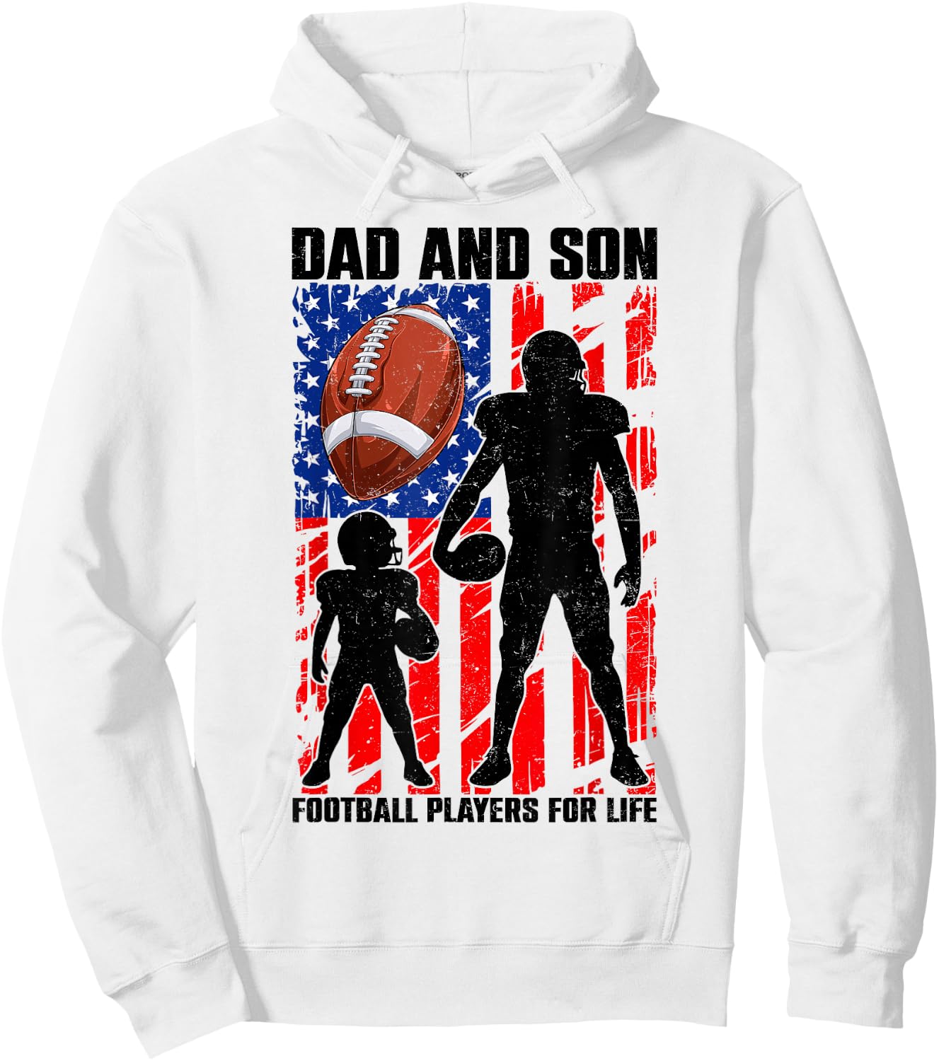 Dad & Son Football Players for Life Father's Day USA Flag Hoodie - Hoodie | White