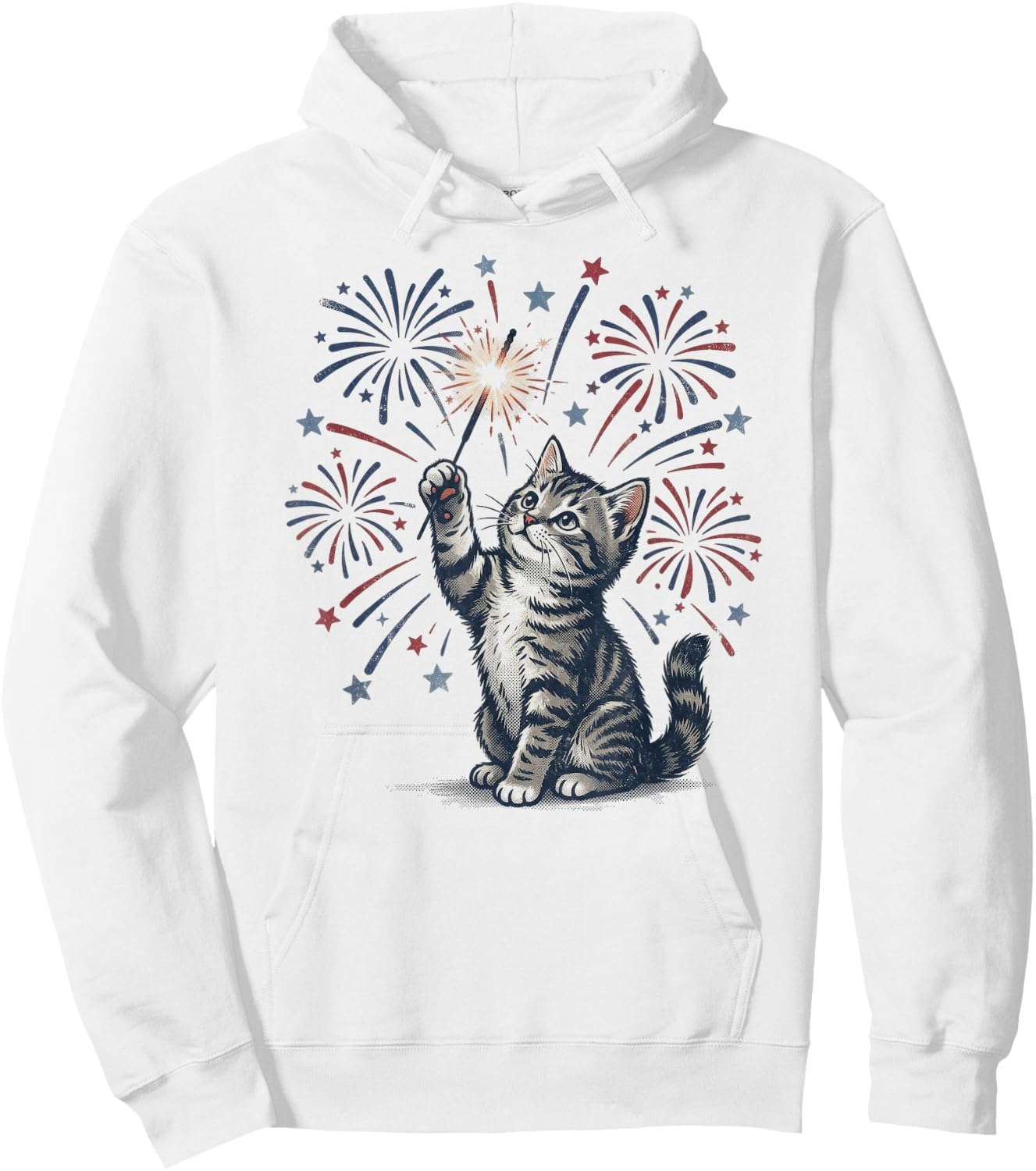 Vintage Patriotic Cat Sparkler 4th of July Hoodie - Hoodie | White