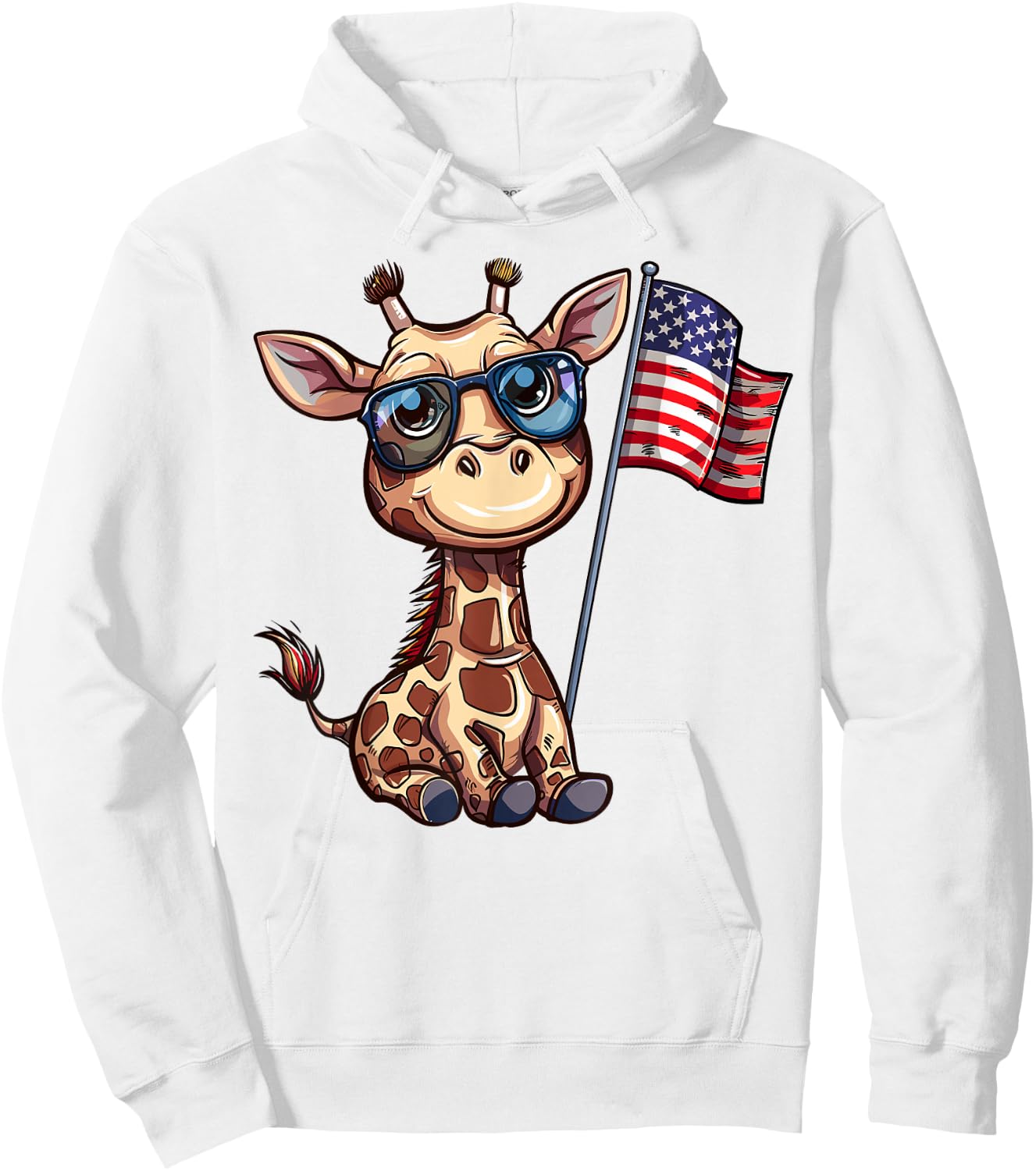 Giraffe USA Flag - Funny Giraffe Lovers 4th of July Hoodie - Hoodie | White