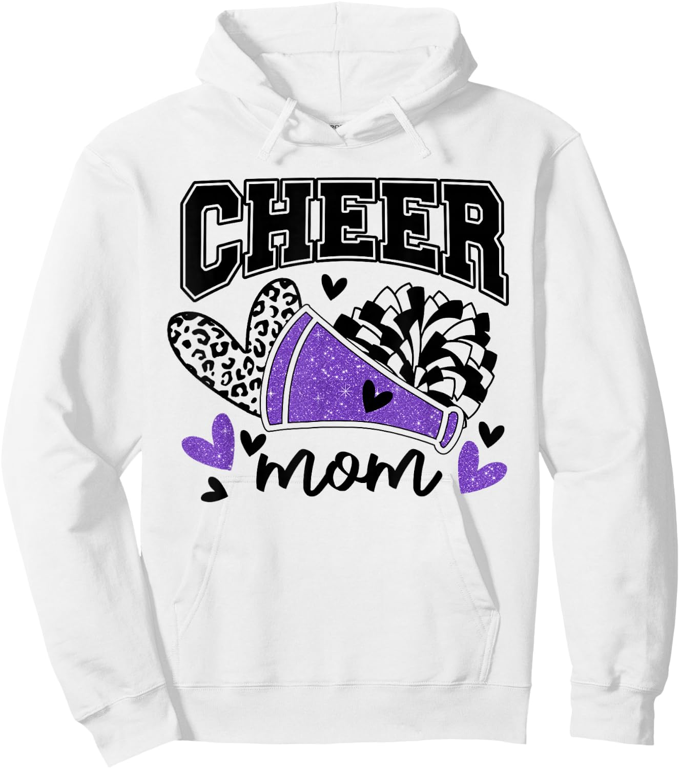 Cheer Mom Biggest Fan Cheerleader Black And Purple Pom Pom Hoodie - Hoodie | White